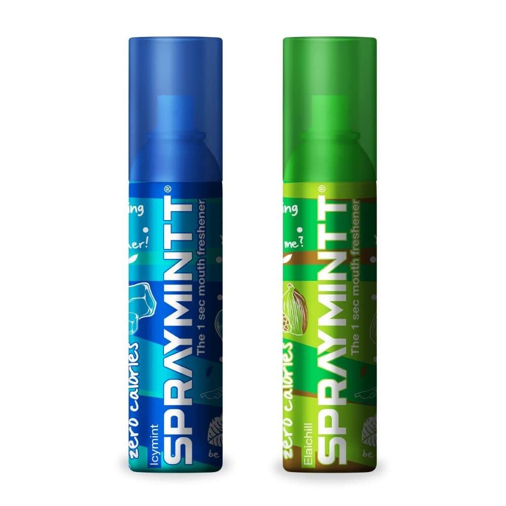 Spraymintt Mouth Freshener | 175+ Sprays Of Instant Long Lasting With Zero Calories Freshness | Elaichii Flavour + Icymint Flavour | 15g - Combo Of 2