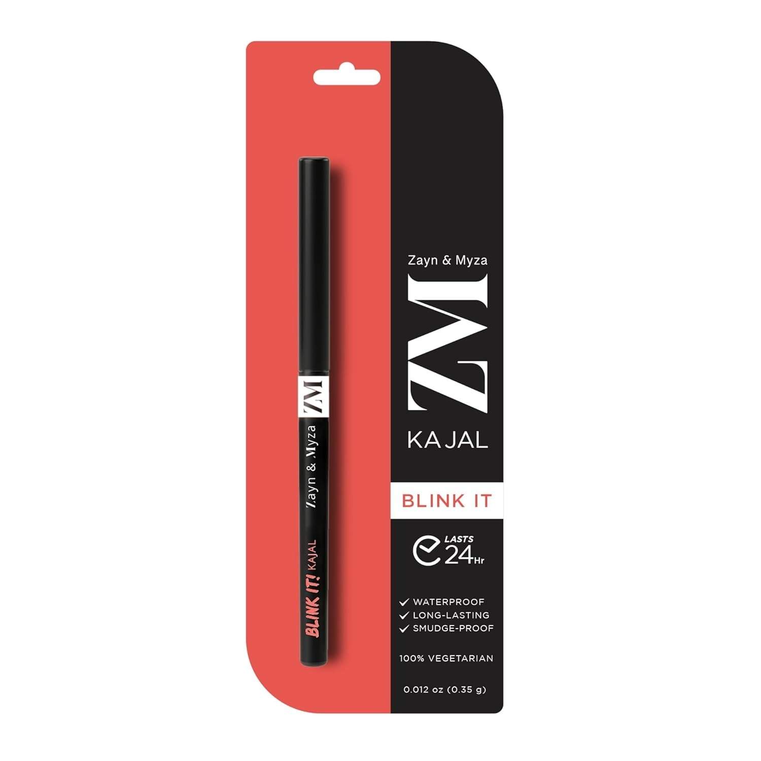 Zm Zayn & Myza Blink It Kajal - 24 Hour Long Lasting, Smudge Proof, Waterproof With Rosehip Oil, Jet Black, 0.35 G