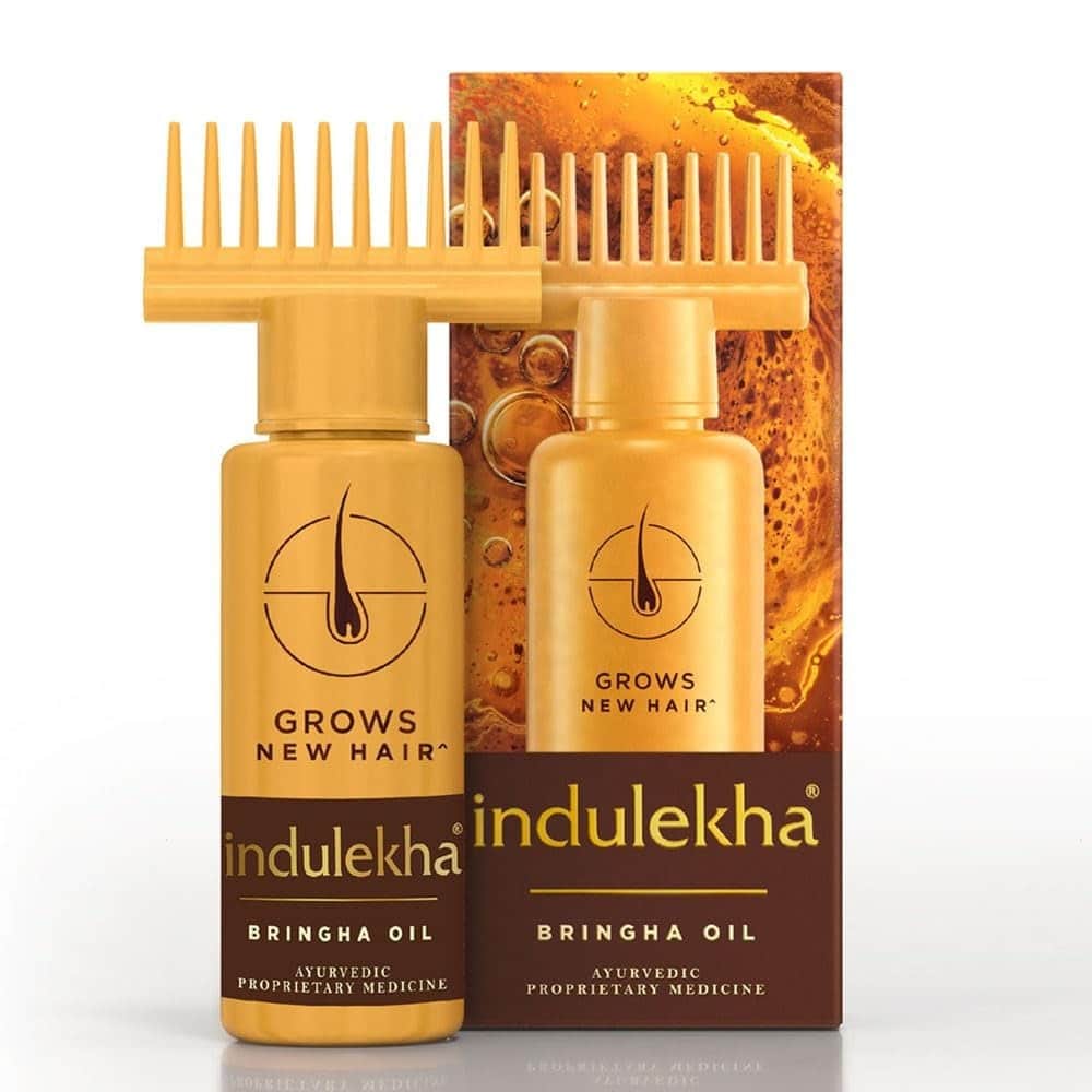 Indulekha Bringha Ayurvedic Hair Oil 100 Ml|| Hair Fall Control And Hair Growth With Bringharaj & Coconut Oil - Comb Applicator Bottle For Men & Women