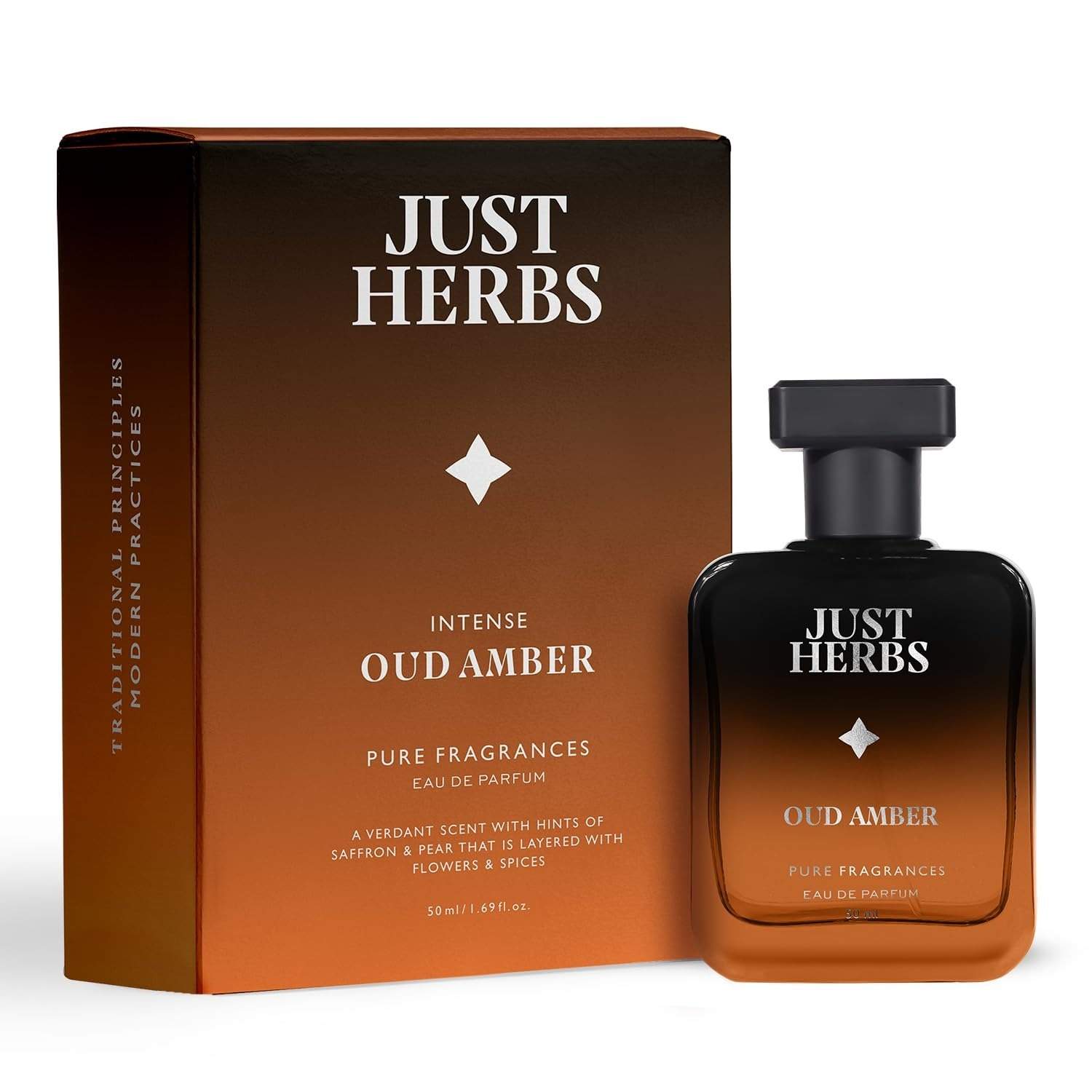 Just Herbs Intense Oud Amber Edp Perfume For Men Long Lasting Fragrance - 50 Ml