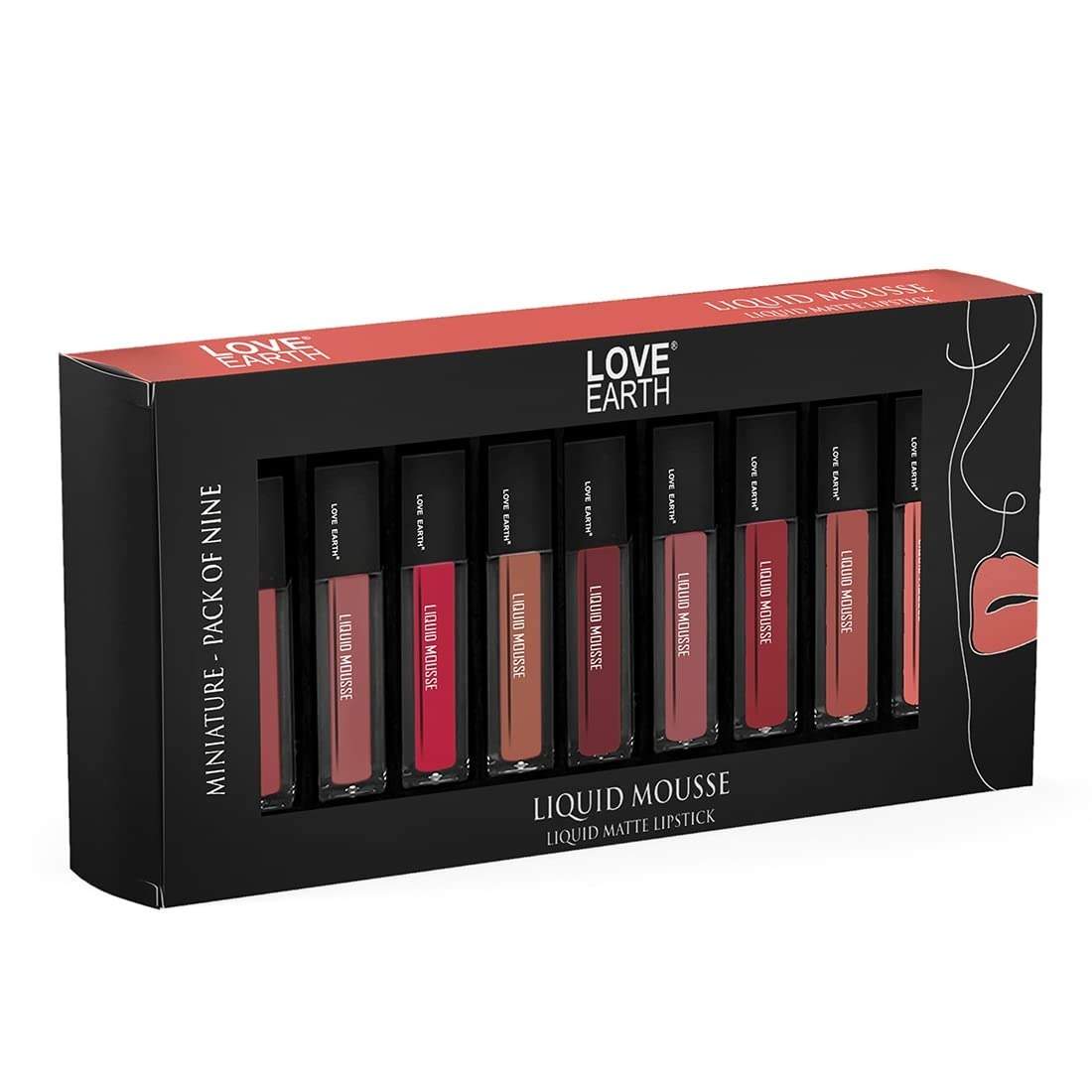 Loveearth Liquid Matte Lipstick Combo Pack - 9-Piece Set With Waterproof Mousse Jojoba Oil, And Vitamin E - Smudge-Proof & Transferproof Mini Liquid Lipstick Long-Lasting Lip Makeup Gift Set For Women