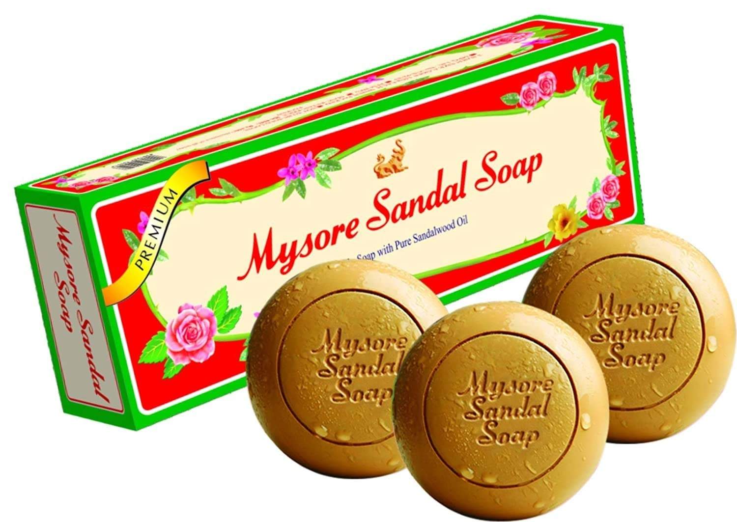 Mysore Sandal Soap With Powder Coated Multi Purpose Soap Dish, Gold (150gx3)