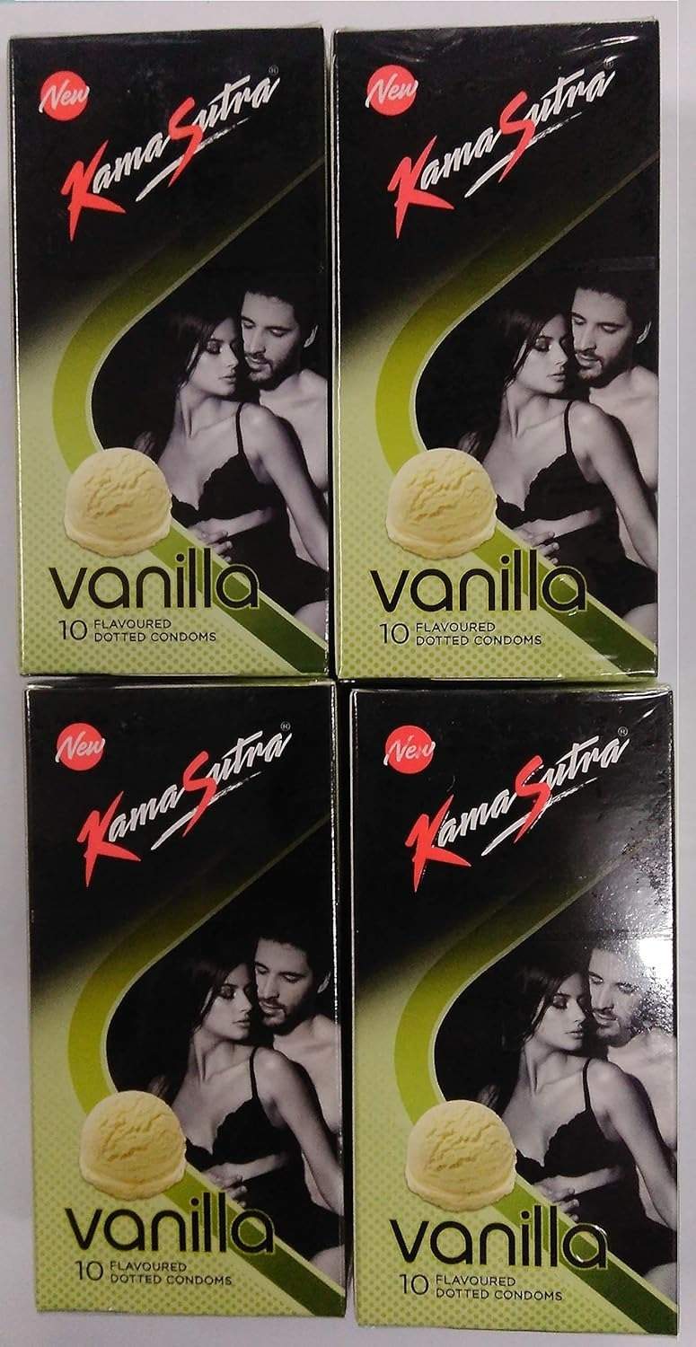 Kamasutra Vanilla Flavoured Dotted Condoms, 10pc (pack Of 4)