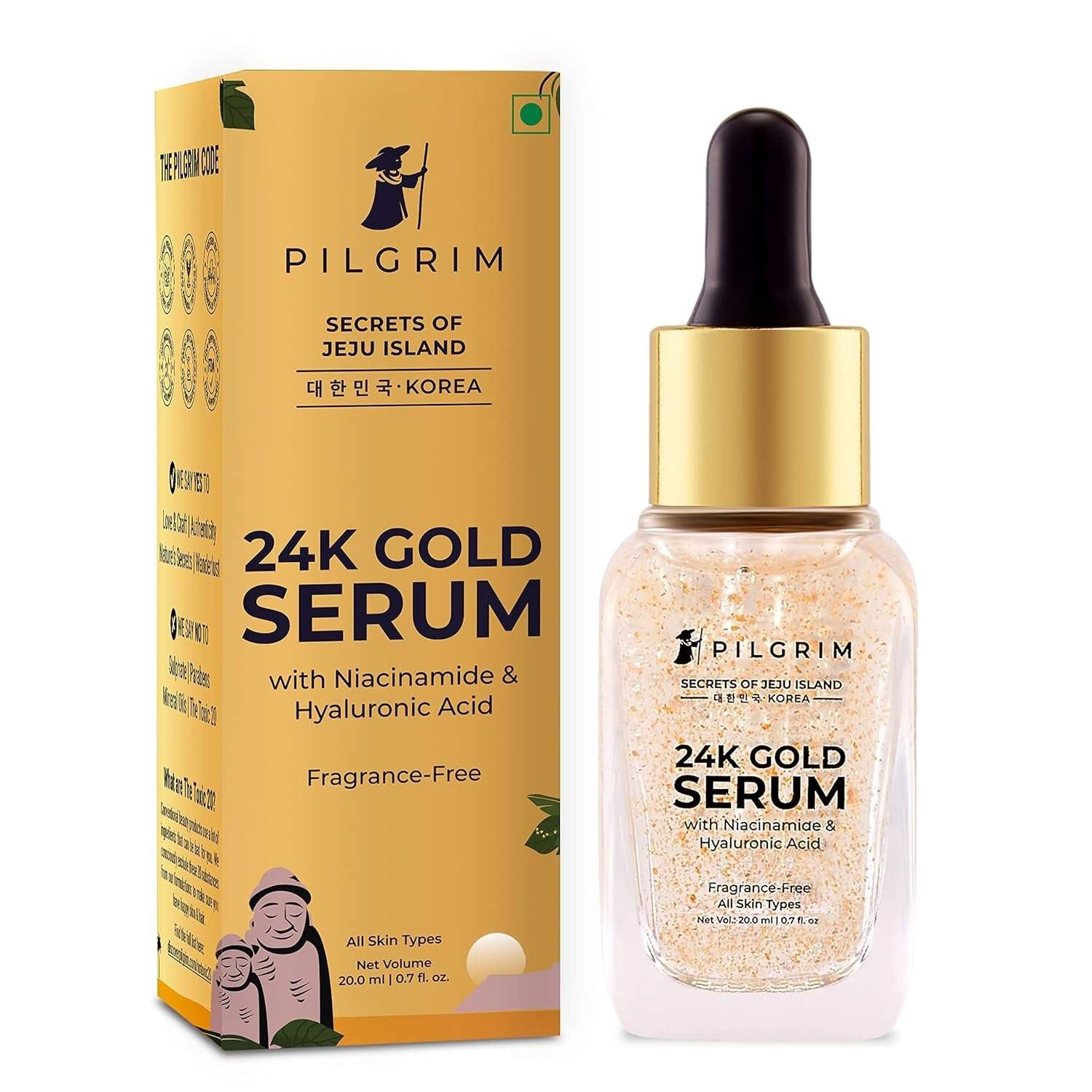Pilgrim 24k Gold Face Serum With Niacinamide & Hyaluronic Acid, Dewy Primer For Face Make-Up For All Skin Types, Korean Skin Care For Unisex, 20ml