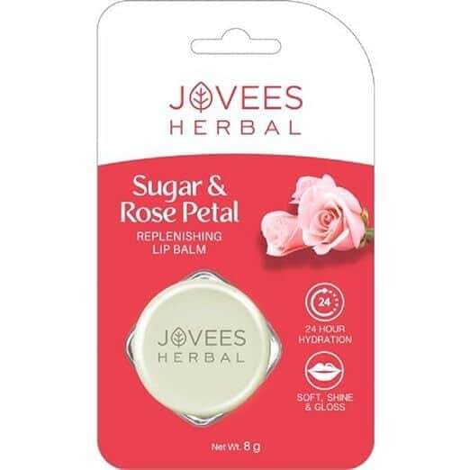 Jovees Herbal Sugar & Rose Petal Replenishing Lip Balm | 24 Hour Hydration | Rejuvenates Dry Lips 8g