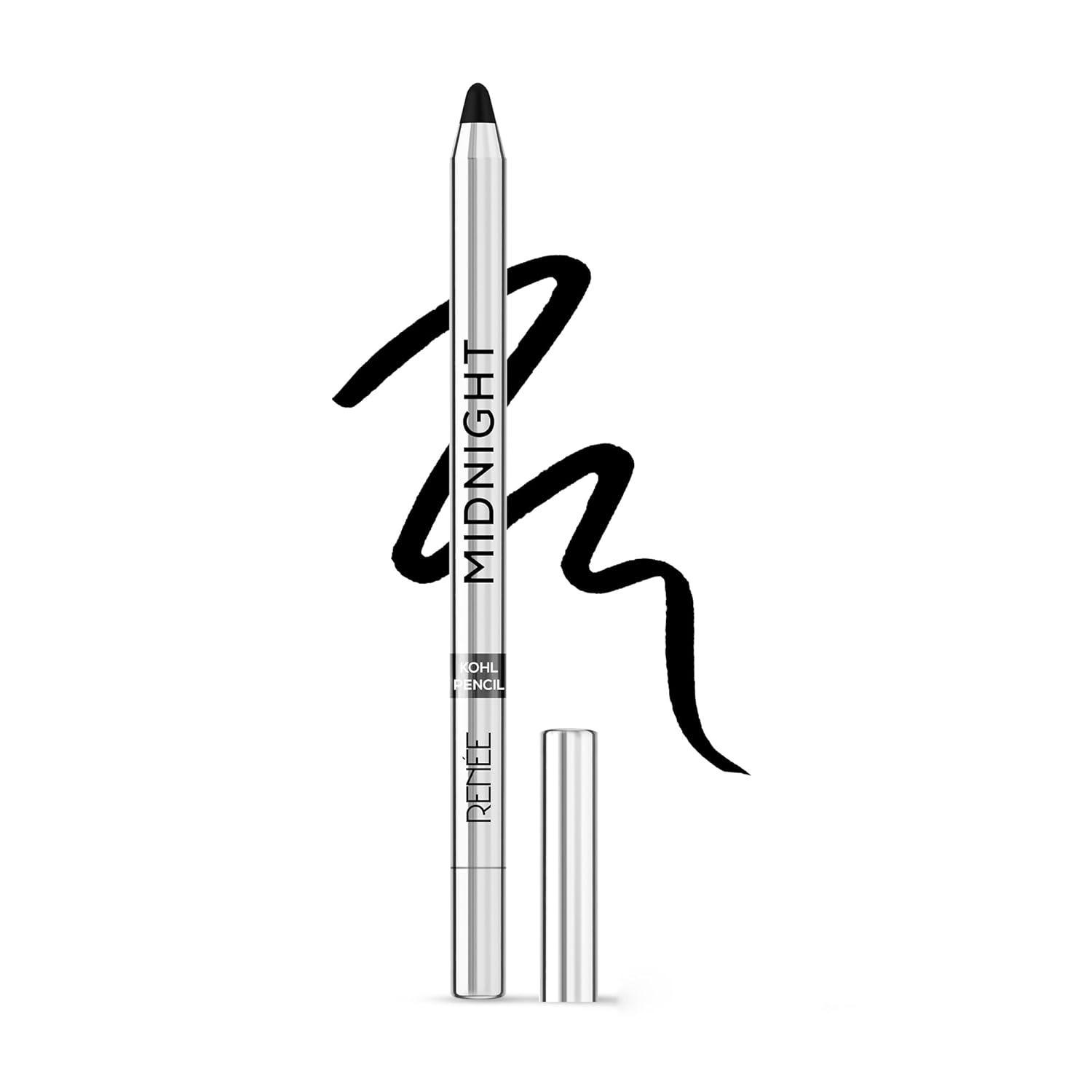 Renee Midnight Kohl Pencil - Smudgeproof And Waterproof Kajal - 24 Hrs Long Stay - Darkest Black - One Swipe Application - Rich Color Payoff - Vitamin E, Olive Oil And Castor Oil - 1.5 Gm