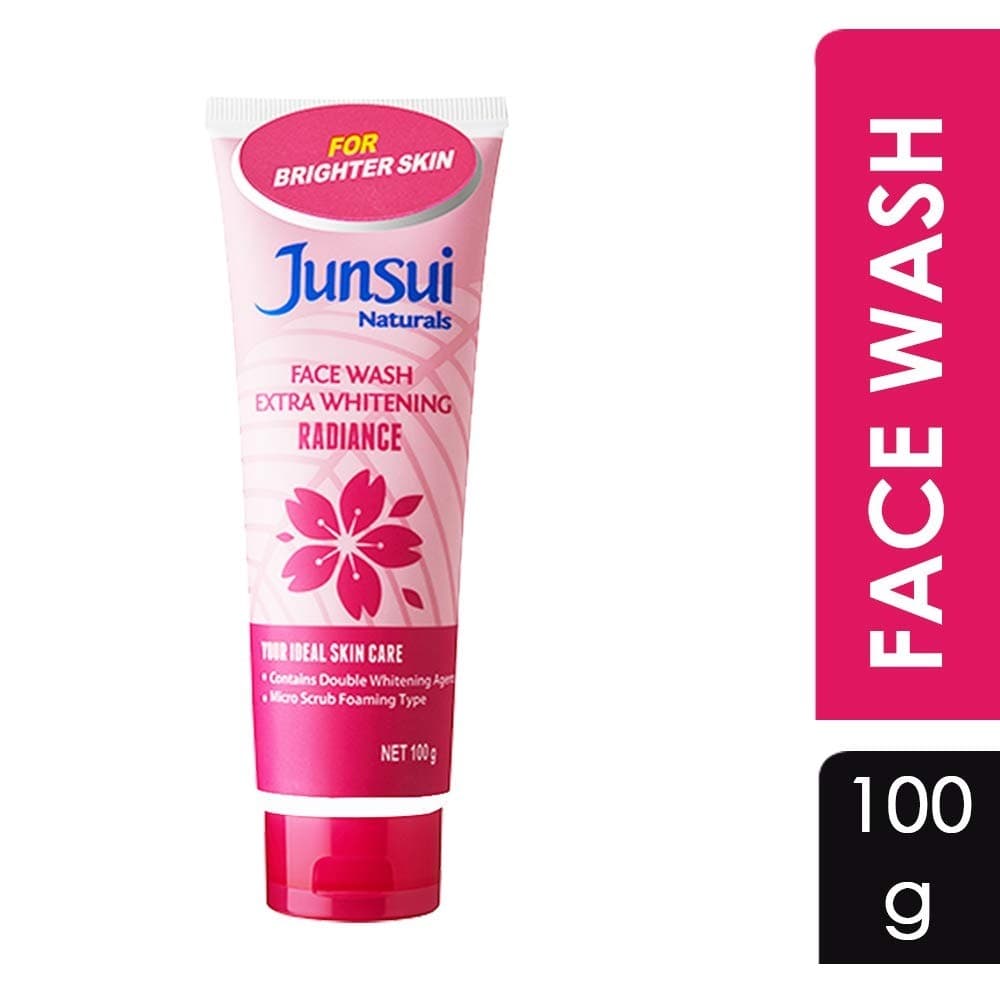 Junsui Naturals Face Wash - Extra Radiance 100gm | Powered With Sakura & Yam Bean Extracts | Micro Scrub Foaming Type | Skin Brightening Face Wash For Girls & Women Daily Use