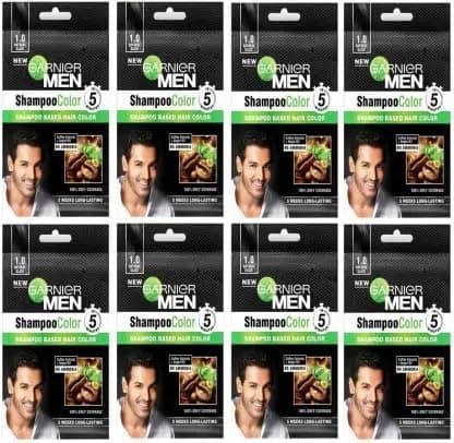 Garnier Men Shampoo Based Hair Color Natural Black - 1.0 (10ml+10g) (pack Of-8) (80ml+80g)