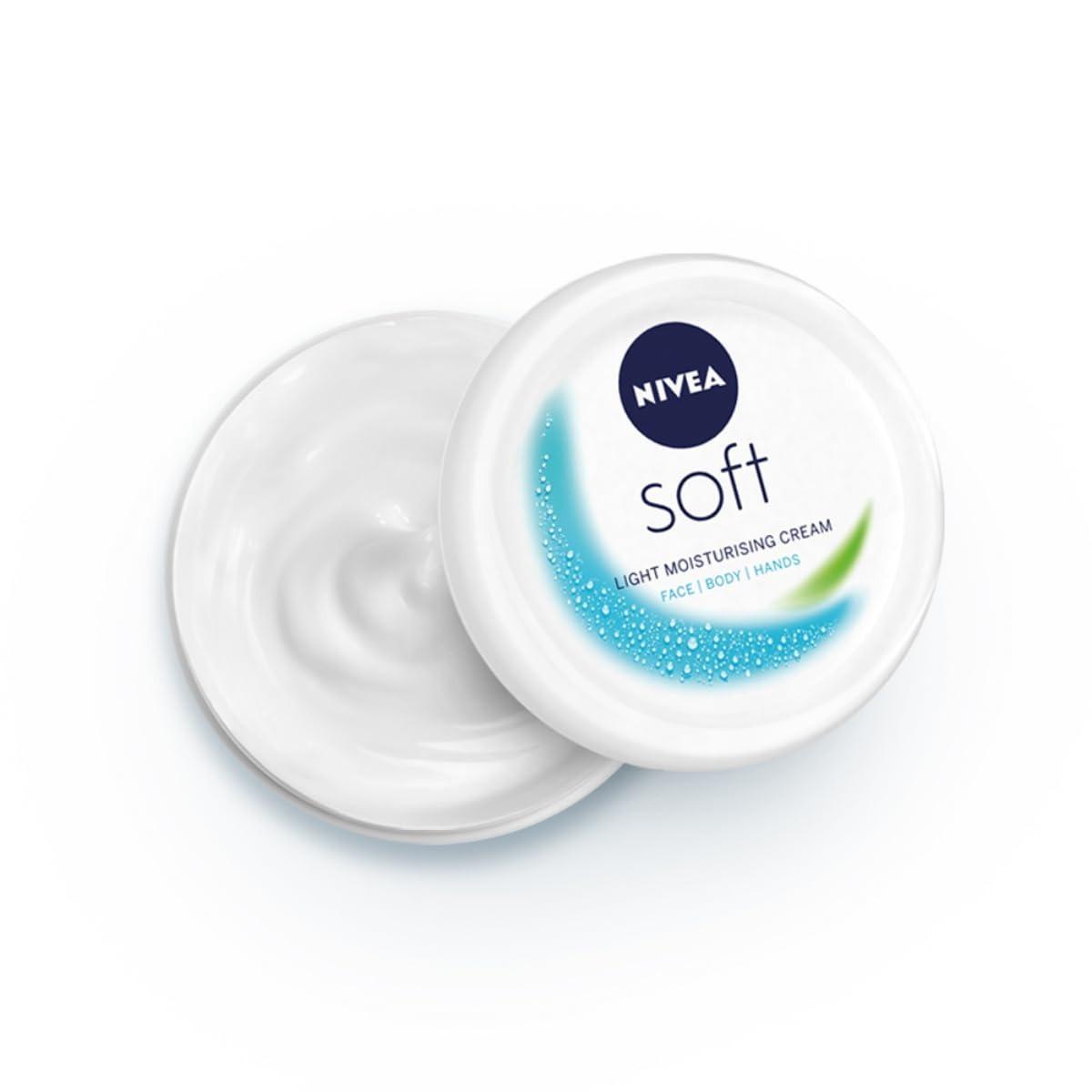 Nivea Soft Light Moisturizer For Face, Hand & Body, Instant Hydration, Non-Greasy Cream With Vitamin E & Jojoba Oil