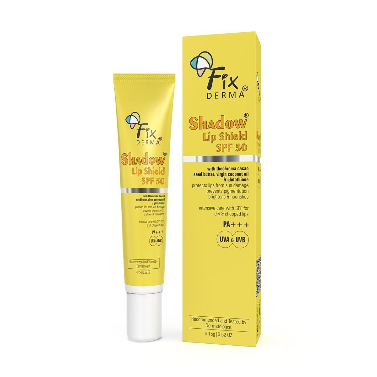 Fixderma Shadow Spf 50 Lip Shield | Lip Balm Spf 50 With Theobroma Cacao Seed Butter, Virgin Coconut Oil & Glutathione | Prevents Pigmentation & Sun Damage | Pa+++, Sun Protector Uva & Uvb - 15gm