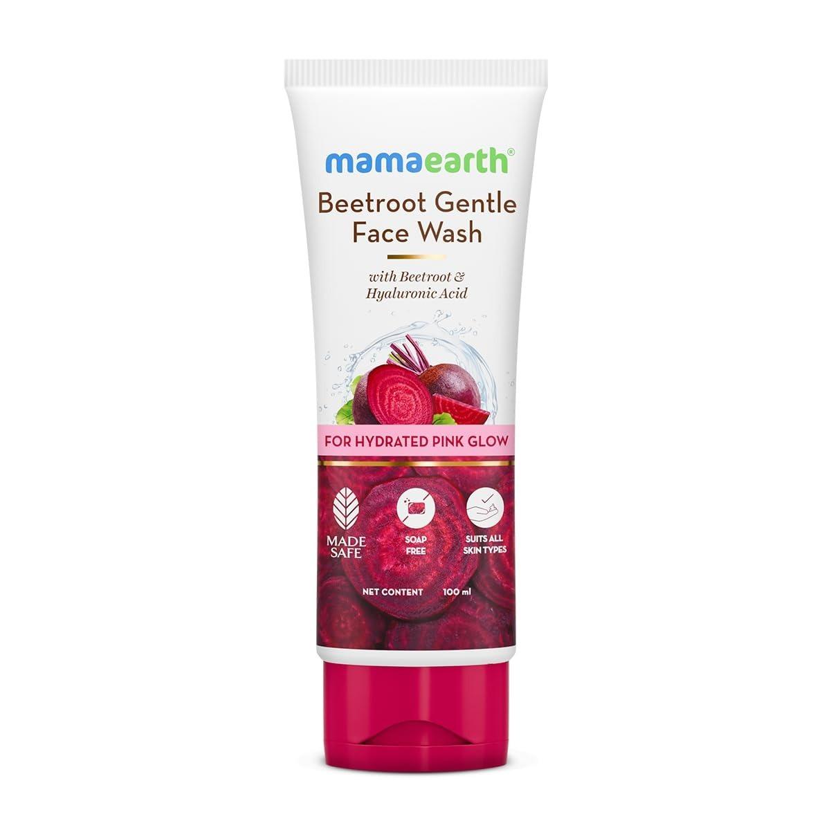 Mamaearth Beetroot Gentle Face Wash & Hyaluronic Acid For Hydrated Pink Glow -100ml | Gently Cleanses | Hydrates & Soothes Skin | Soap - Free | Non-Irritant | Safe For Skin | Hydrating Gentle Face Wash | Non-Drying