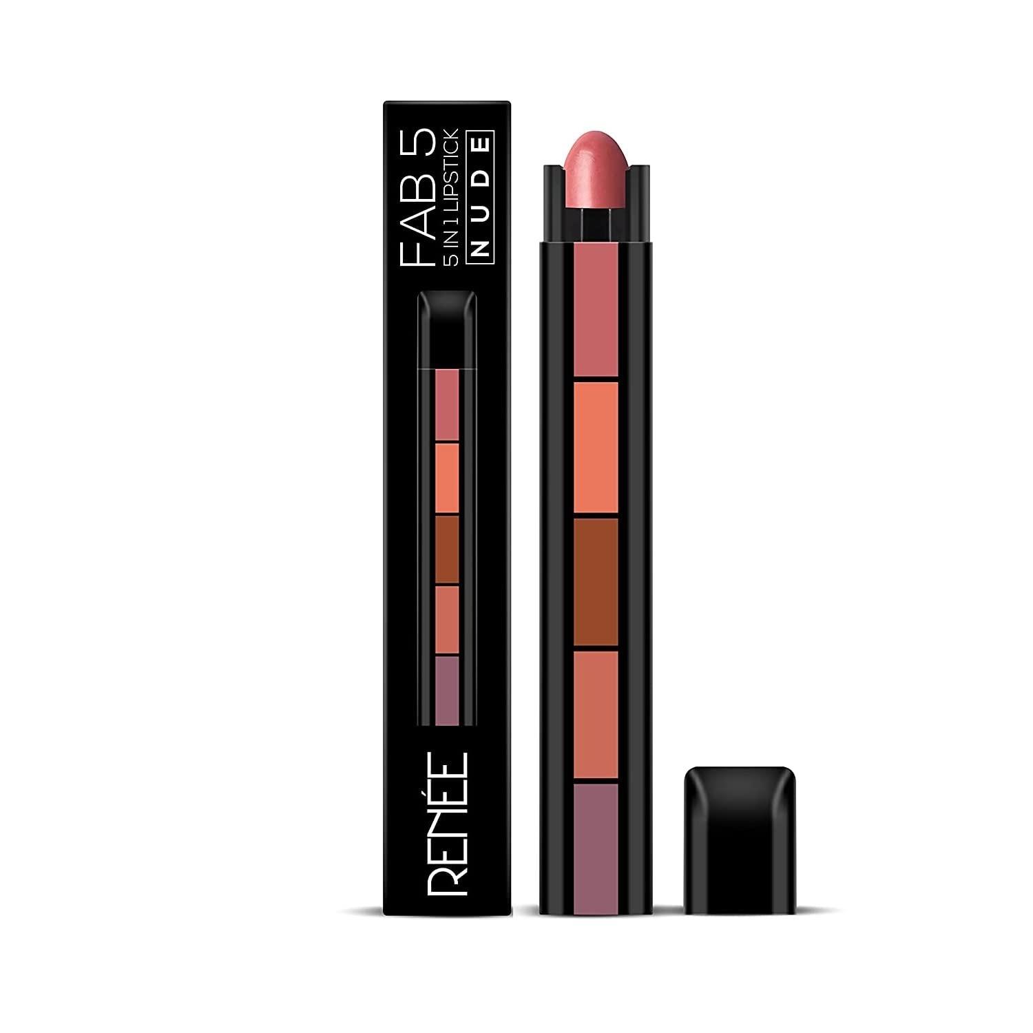Renee Fab 5 Nude 5 In 1 Lipstick 7.5gm - Five Shades In One -long Lasting, Matte Finish - Non Drying Formula With Intense Color Payoff - Compact & Easy To Use