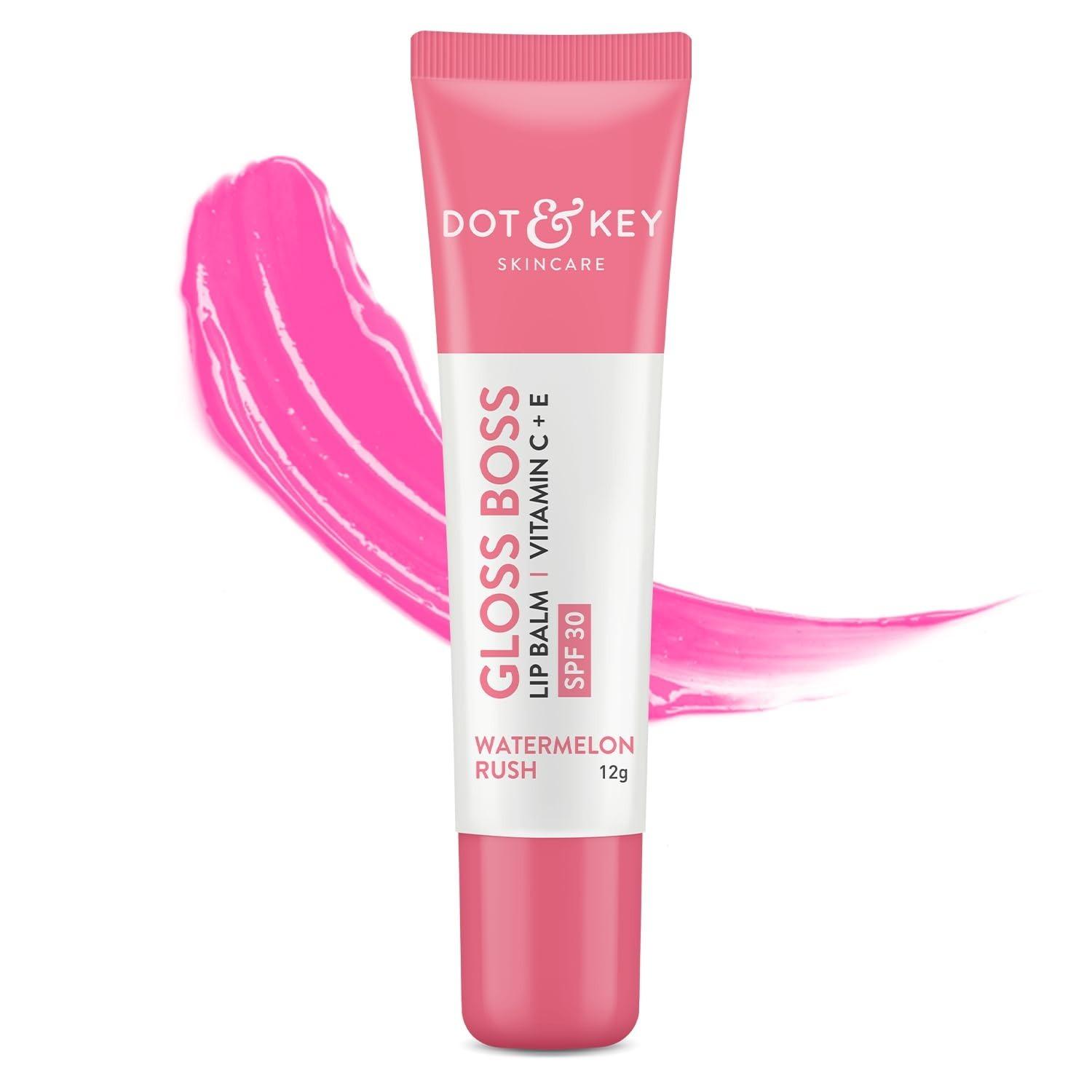 Dot & Key Watermelon Lip Balm (12gm) | Intense Moisturizer For Dry, Chapped Lips | Tinted | Glowing Pink Lips | Lip Balm With Spf 30 For Sun Protection + Vitamin C + E | Lip Balm For Women