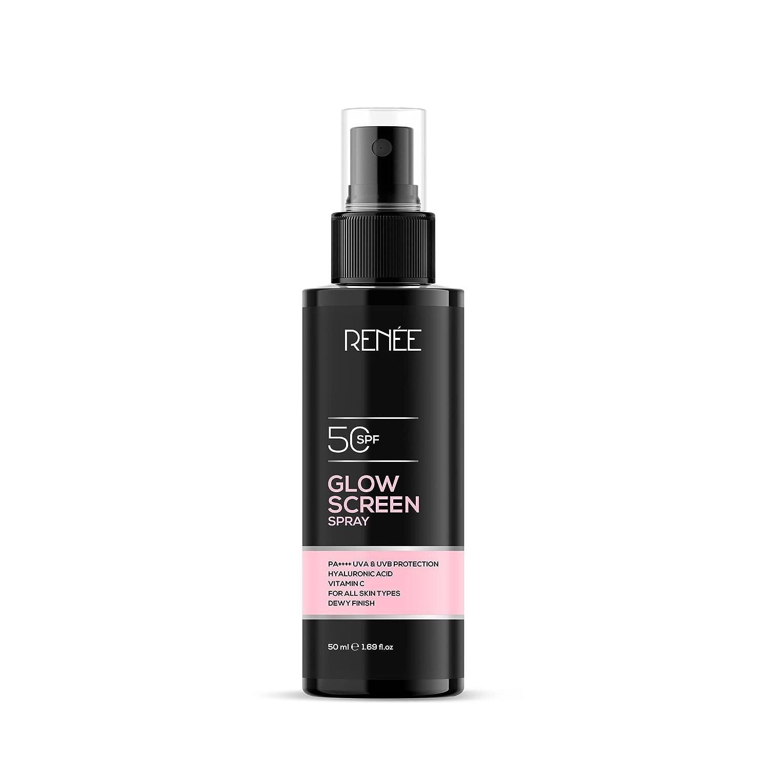 Renee Glowscreen Spf 50 Sunscreen Spray - 50ml, Pa++++ For Uva & Uvb Protection, Enriched With Hyaluronic Acid & Vitamin C| Lightweight, Non Greasy, Quick Absorbing With No White Cast