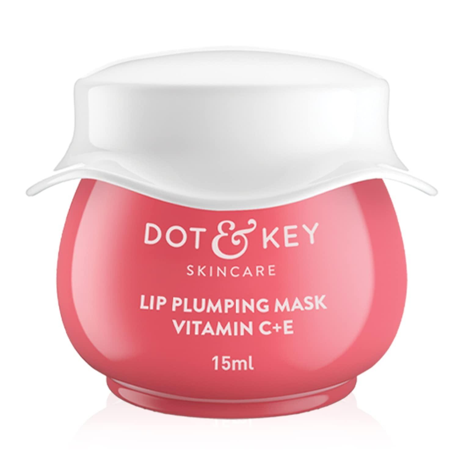 Dot & Key Lip Plumping Mask With Shea Butter&vitamin C + E For Naturally Glowing Lips|smoothes Flaky&dry Lips|lip Mask For Soft,smooth&plump Lips|(lingonberry)|15ml
