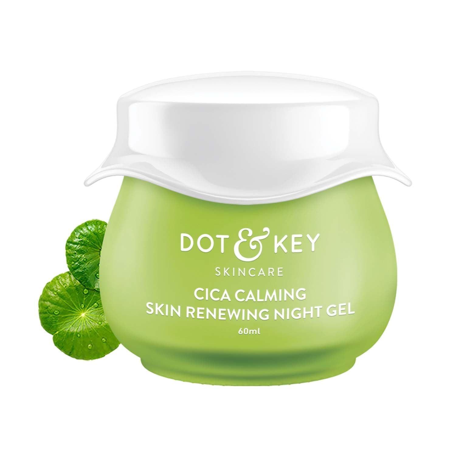 Dot & Key Cica Calming Skin Renewing Night Gel | For Oily, Acne Prone And Sensitive Skin | Night Cream With Niacinamide, Green Tea & Hyaluronic | Fades Blemishes & Dark Spots | 60ml