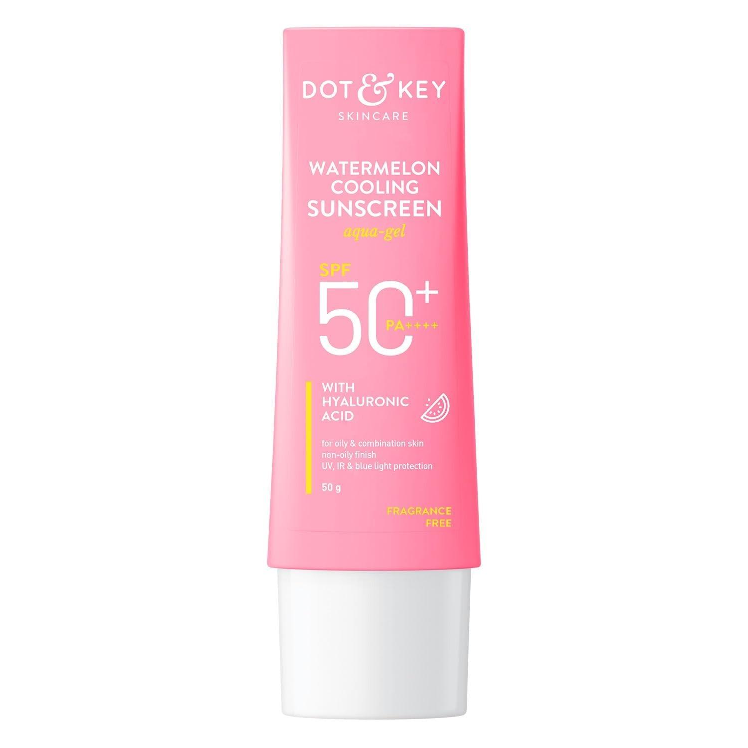 Dot & Key Watermelon Hyaluronic Cooling Sunscreen Spf 50 Pa+++| For Oily, Normal & Combination Skin | Uv + Blue Light Protection | Lightweight | No White Cast | Boosts Vitamin D Absorption | 50g