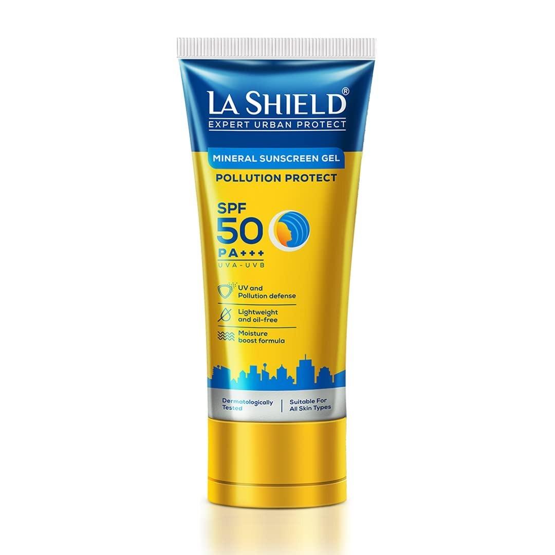 La Shield Pollution Protect Spf 50 Mineral Sunscreen Gel | Pa+++ | Lightweight & Oil Free | Moisture Boost Formula | Water Resistant| All Skin Types |dermatologist Tested | 50g