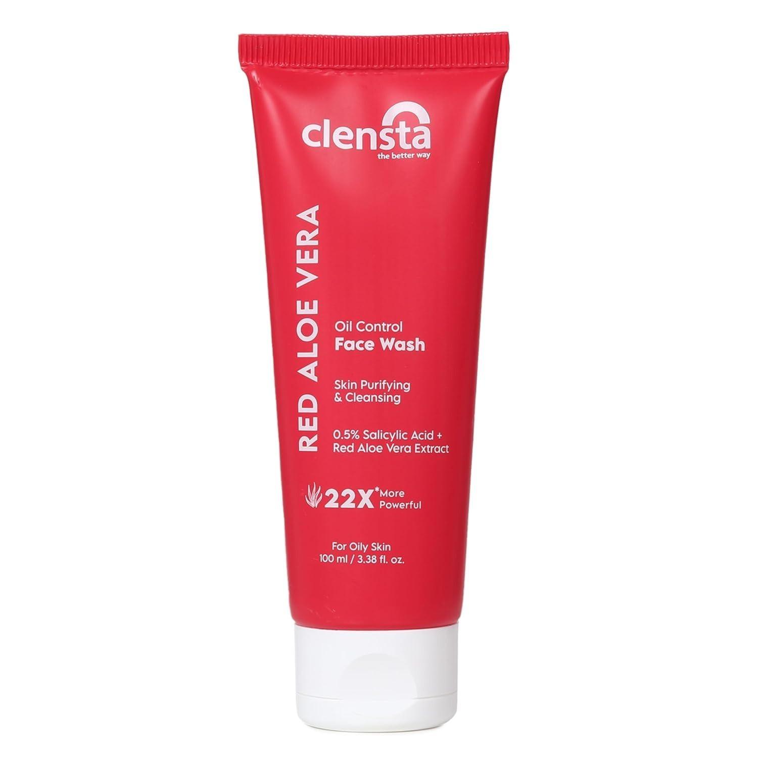 Clensta Red Aloe Vera Oil Control Face Wash | Refreshing Gentle Skin Cleanser With 0.5% Salicylic Acid For Oily Skin | For Daily Use | Skin Purifying Gentle Cleanser For Women & Men | Sulfate & Paraben Free 100ml