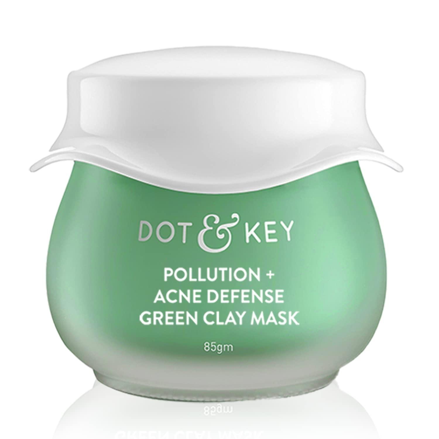 Dot & Key Skin Care Pollution + Acne Defense Green Clay Mask | Clay Mask For Face With Salicylic & Matcha Tea | Reduces Active Acne, Soothes Redness | For Dark Spots, Oily, Acne Prone Skin | 85g
