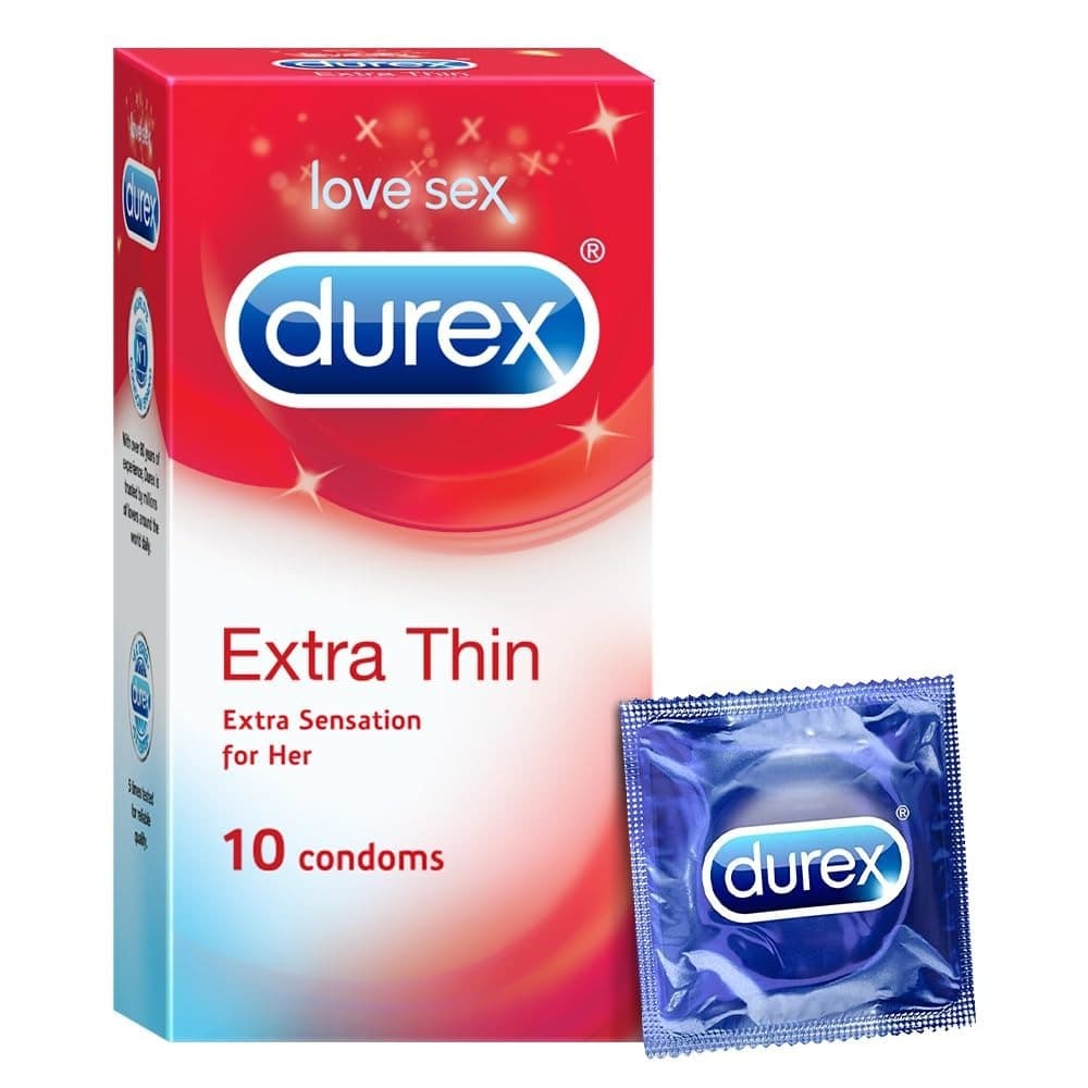 Durex Extra Thin Condoms For Men - 10 Count | Suitable For Use With Lubes & Toys