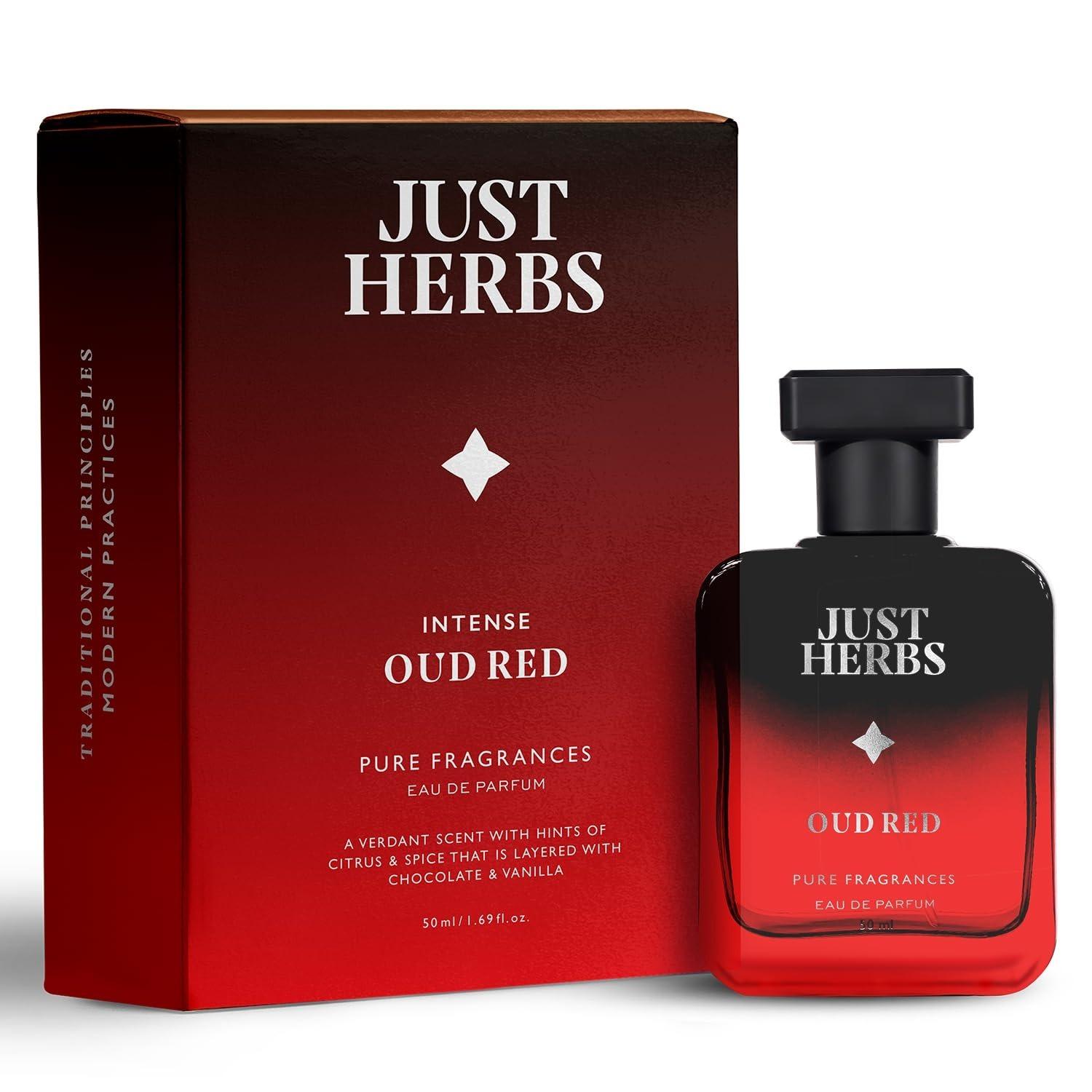 Just Herbs Intense Oud Red Edp Perfume Spray For Men Long Lasting Fragrance - 50 Ml