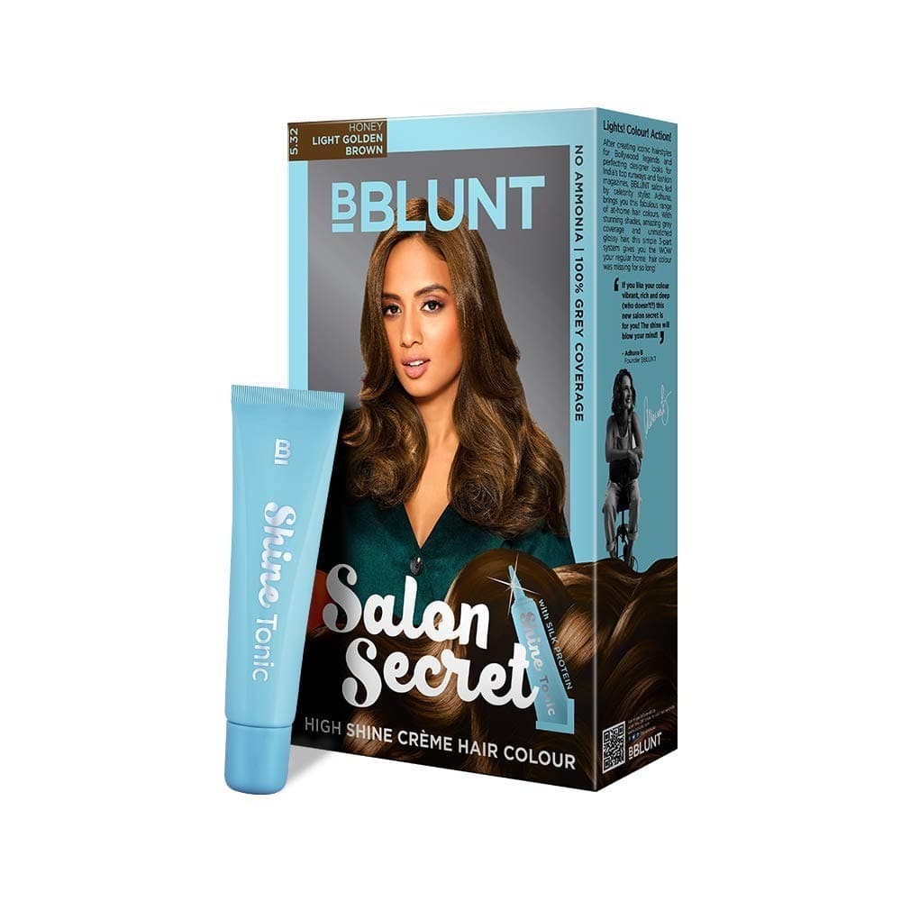 Bblunt Salon Secret High Shine Creme Hair Colour, 100g With Shine Tonic, 8ml , Honey Light Golden Brown 5.32