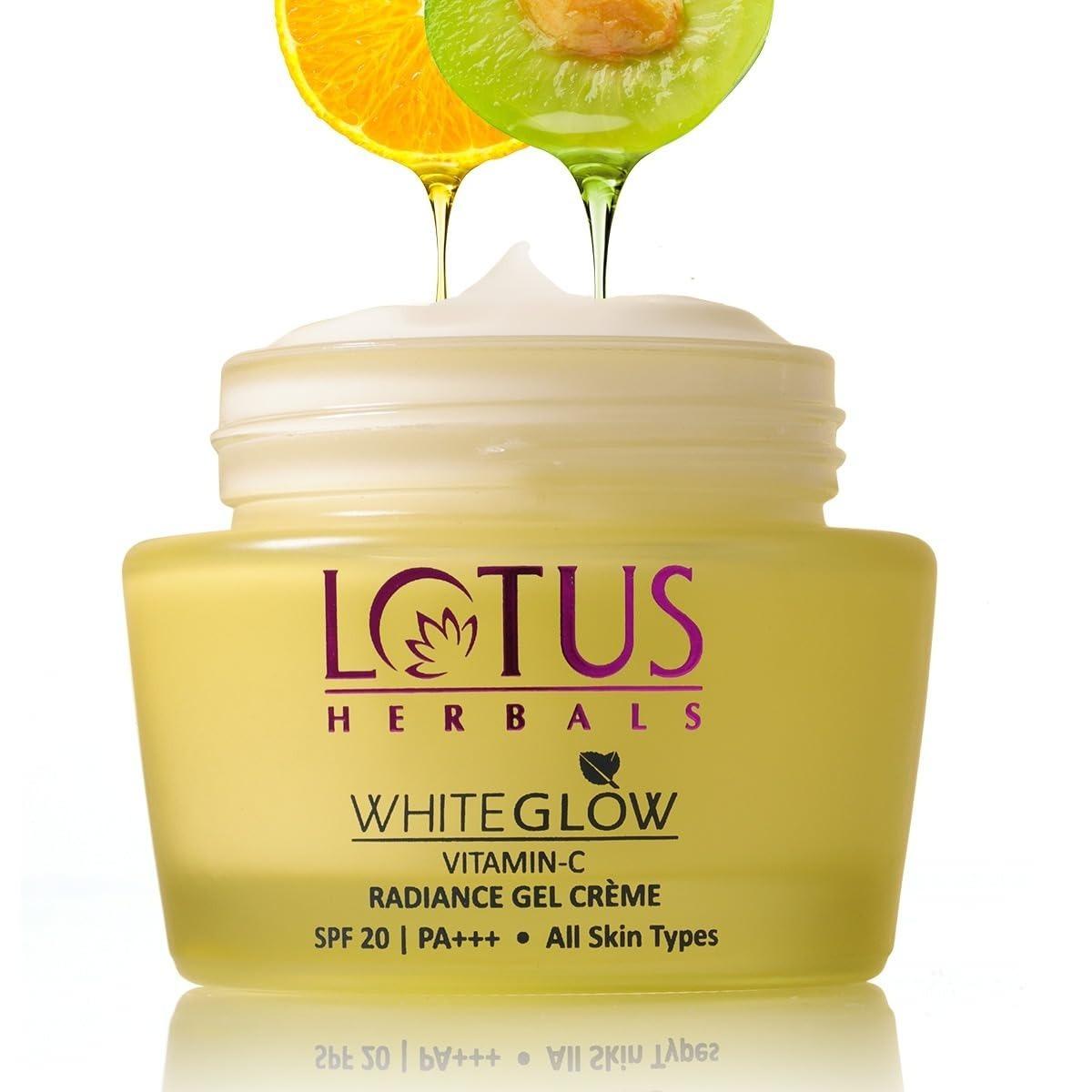 Lotus Herbals Whiteglow Vitamin C Gel Crème | Reduces Dark Spots | Unique Gel + Crème Formula | 100x More Vitamin C | Boosts Radiance | Spf 20 Pa+++ | Paraben-Free | 50g
