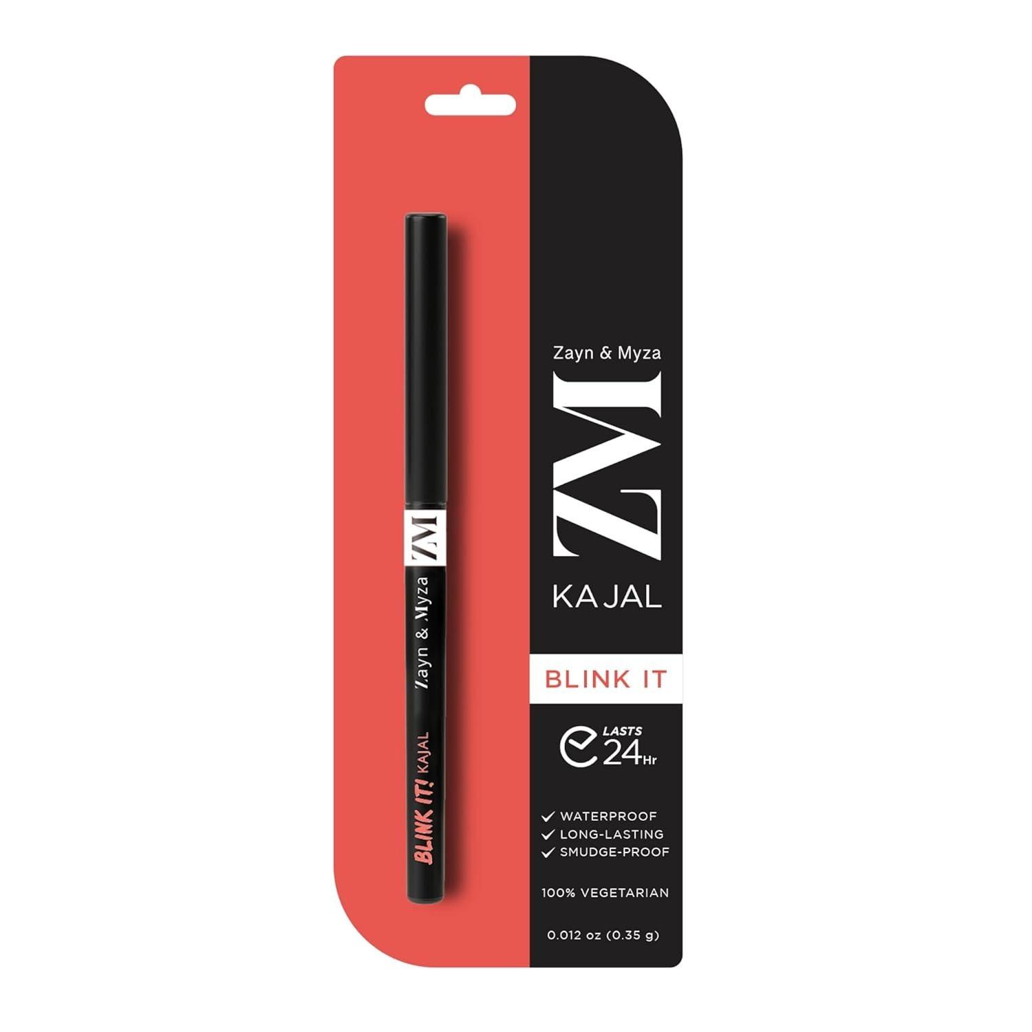 Zm Zayn & Myza Blink It Kajal - 24 Hour Long Lasting, Smudge Proof, Waterproof With Rosehip Oil, Jet Black, 0.35 G