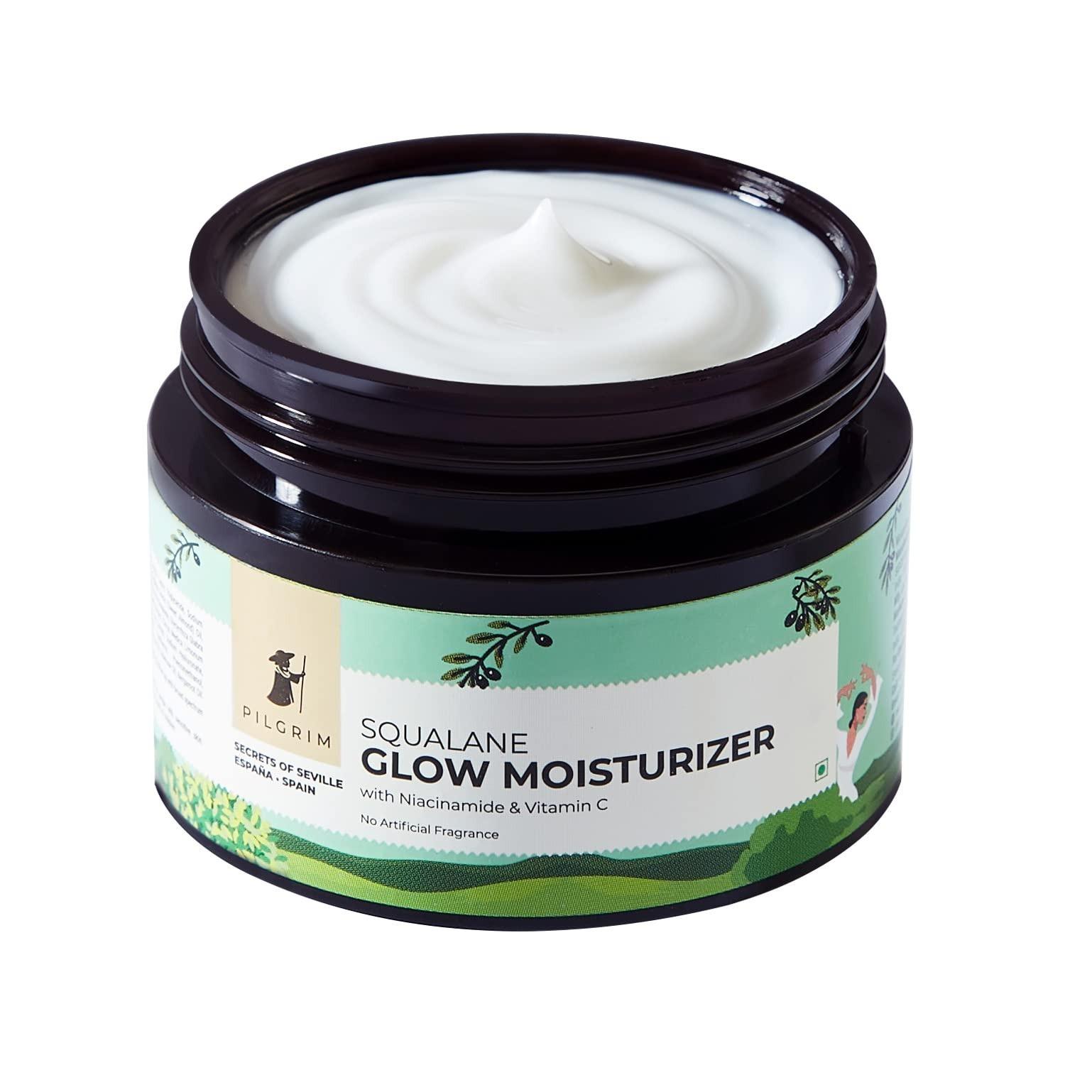 Pilgrim Squalane (plant) Glow Moisturizer Cream For Face With Niacinamide & Vitamin C|moisturizer For Dry Skin Hydration|face Moisturizer Cream With Vitamin C For Glowing Skin|non-Greasy|50 Gm