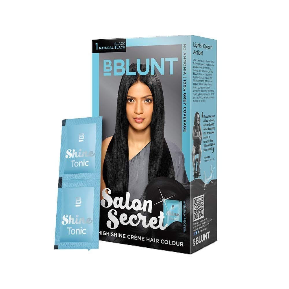 Bblunt Salon Secret High Shine Creme Hair Colour, 100g With Shine Tonic, 8ml , Natural Black 1