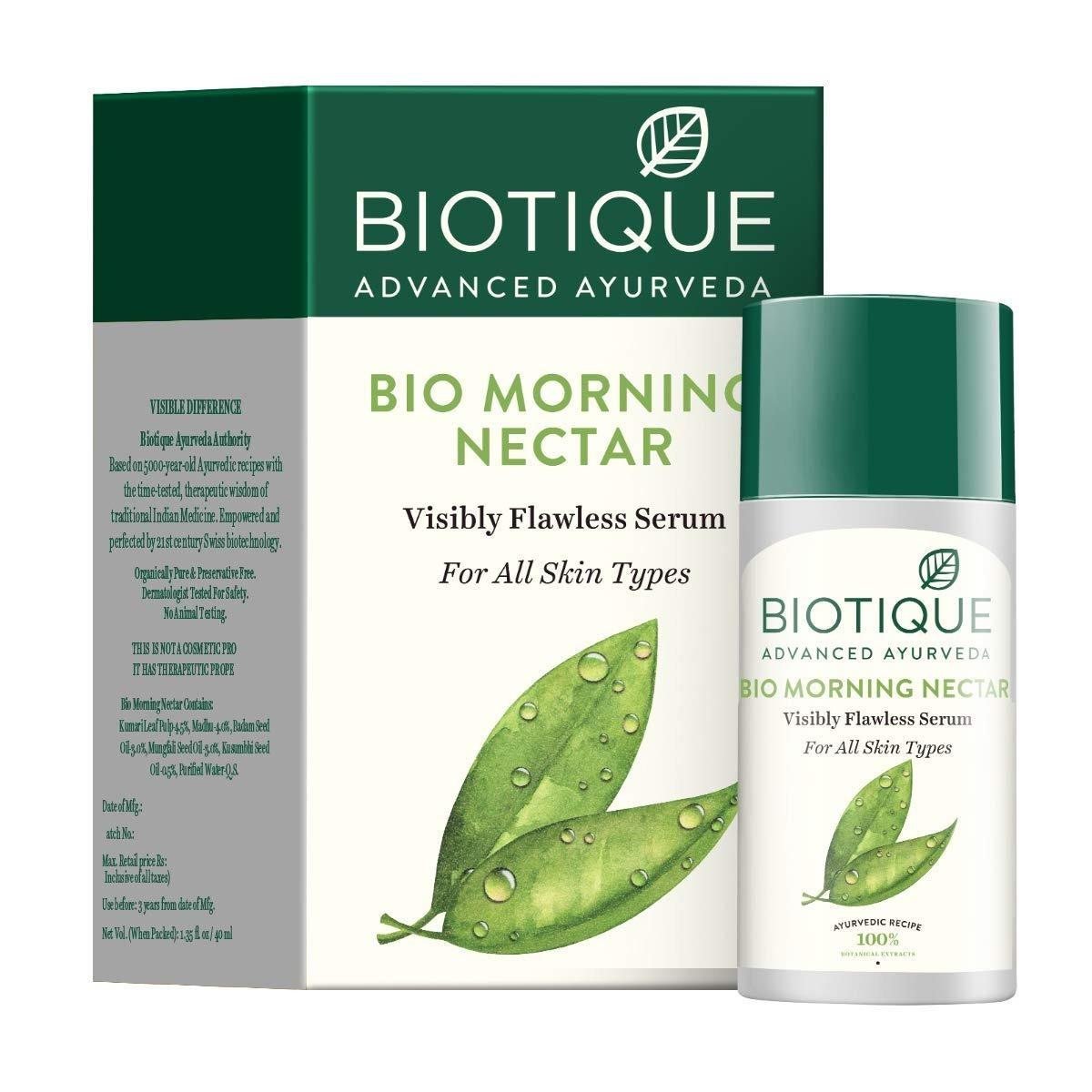 Biotique Morning Nectar Visibly Flawless Serum L Prevents Dark Spots, Blackheads And Blemishes L Visibly Flawless Skin L Nourishes And Hydrates Skin L All Skin Types L 40ml