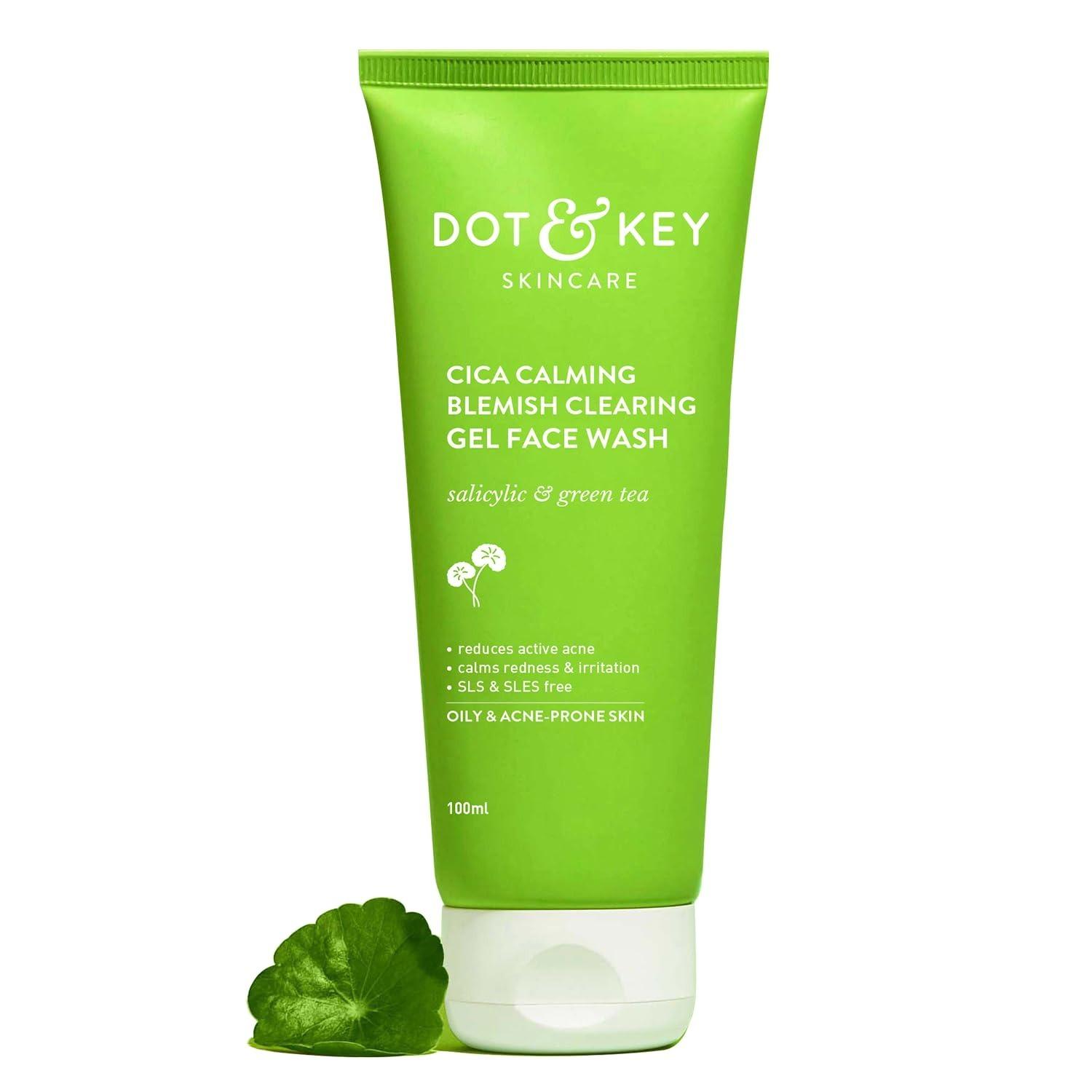 Dot & Key Cica Face Wash For Acne Prone Skin, 2% Salicylic Acid Face Wash With Green Tea | For Oily & Sensitive Skin | Sulphate Free Face Wash For Men & Women | Oil Control Face Wash With Zinc | 100ml