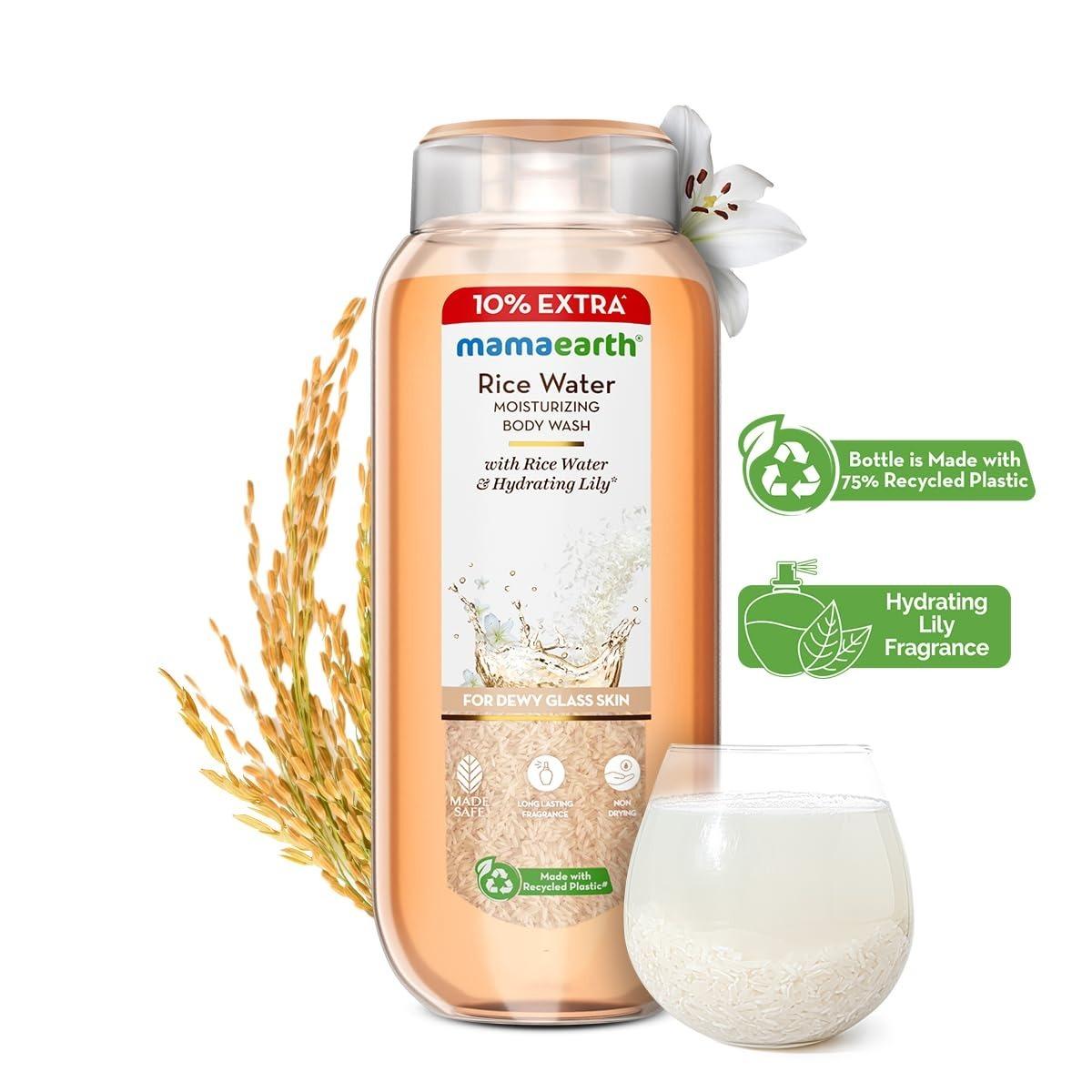 Mamaearth Rice Water Moisturizing Body Wash With Rice Water & Hydrating Lily Scent For Dewy Glass Skin - 275 Ml | Intensely Moisturizes |long Lasting Fragrance |deeply Cleanses |gentle |all Skin Types