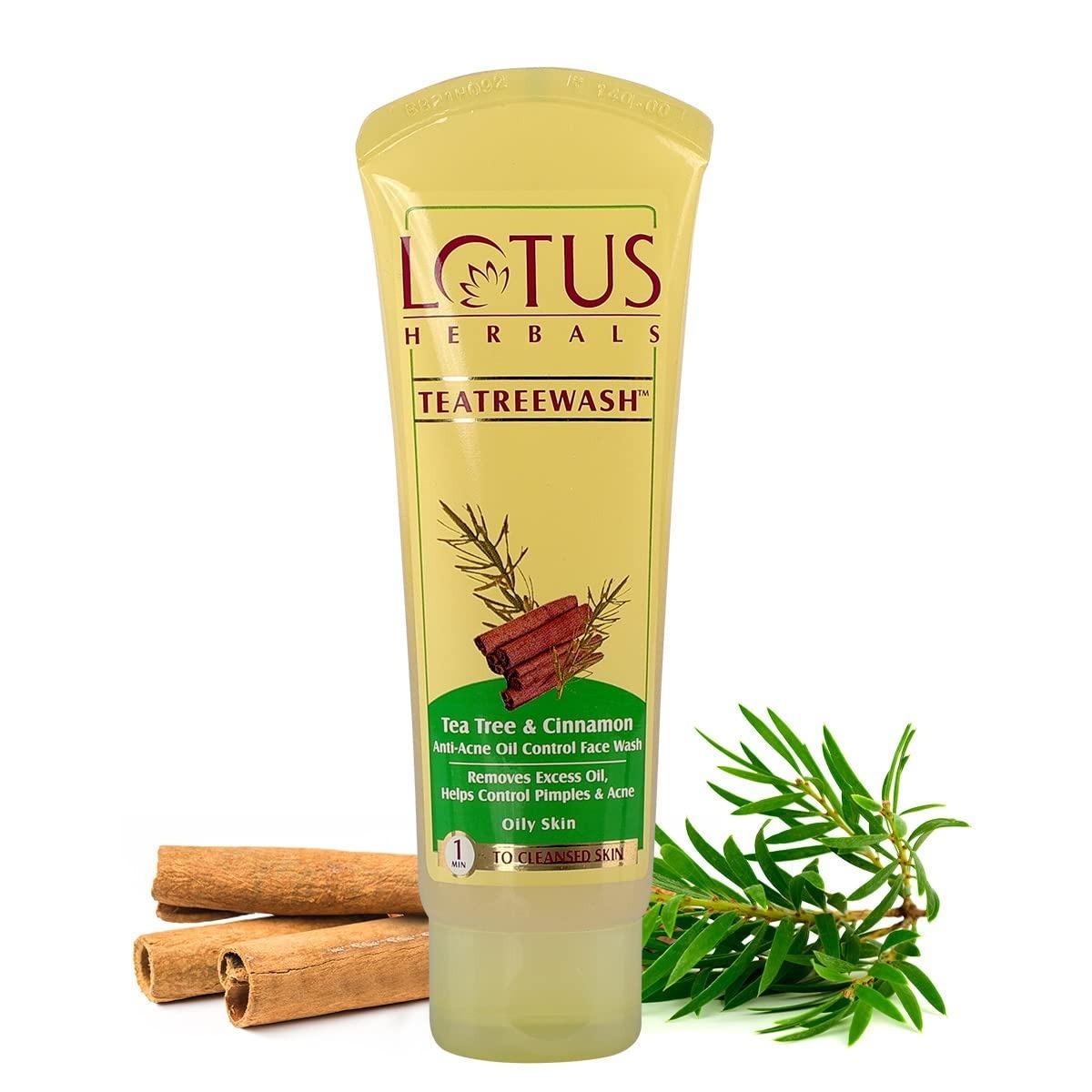 Lotus Herbals Teatreewash Face Wash | With Tea Tree Oil & Cinnamon | Anti Acne | Oil Control | For Oily Skin |