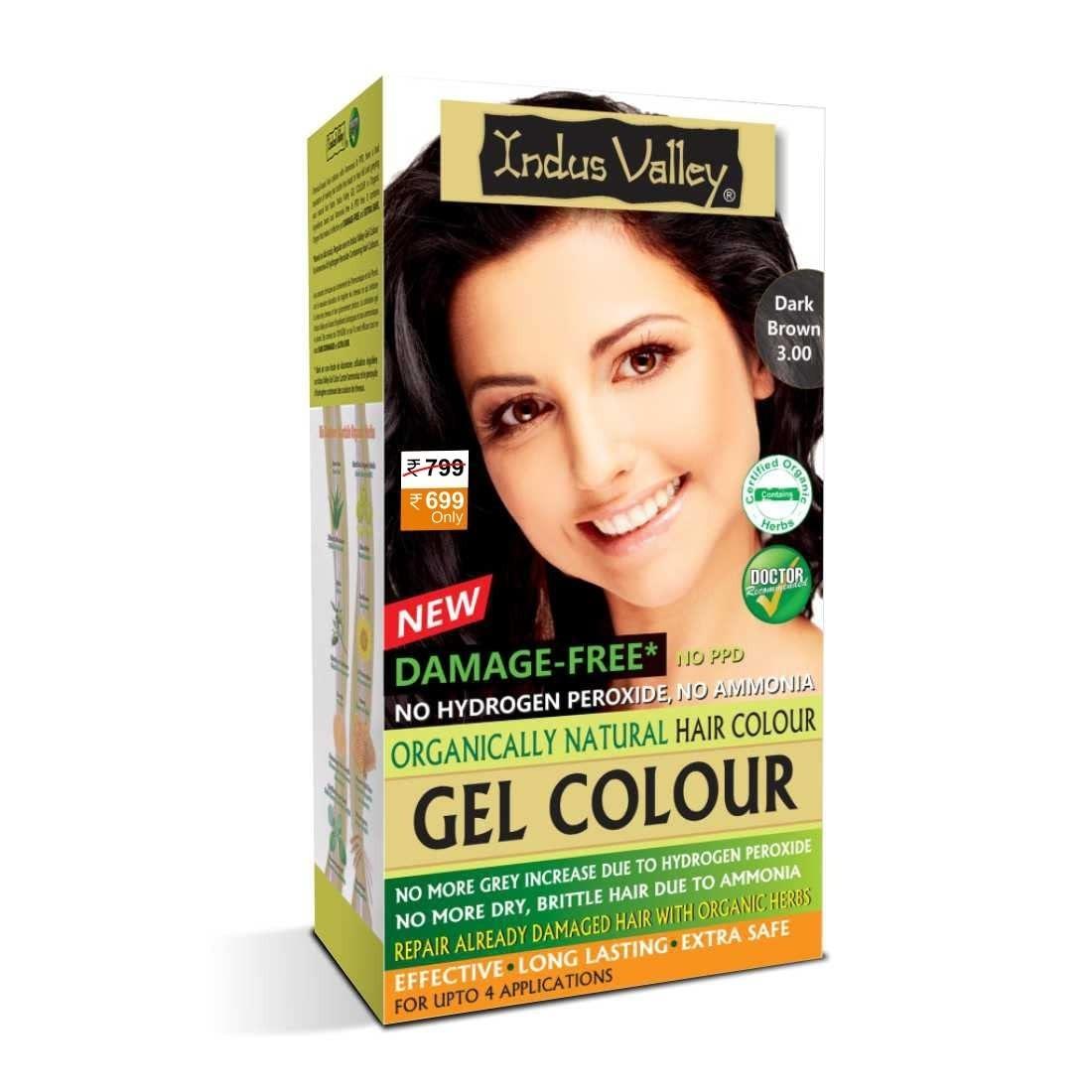 Indus Valley Damage Free Natural Gel Hair Colour For Women | Ammonia & Ppd Free Organic Hair Colour With 100% Grey Coverage, Long Lasting Conditioning Hair Color | Dark Brown 3.00-220 Ml