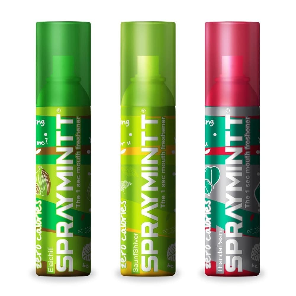 Spraymintt Mouth Freshener | 175+ Sprays Of Instant Long Lasting With Zero Calories Freshness | Elaichii Flavour + Saunfshiver Flavour + Thandapaan Flavour | 15g - Combo Of 3