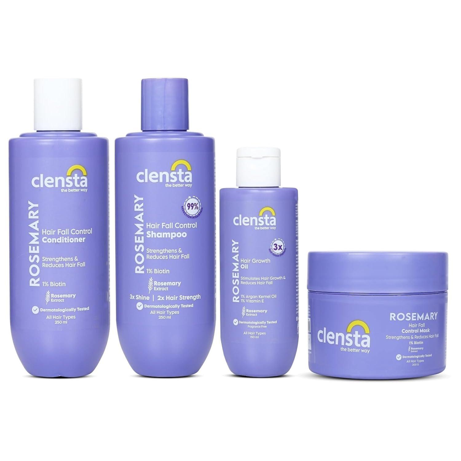 Clensta Anti Hair Fall Spa Hair Care Set : Rosemary Hair Oil 150 Ml + Rosemary Hair Fall Control Shampoo 250ml + Rosemary Hair Fall Control Conditoner 250ml + Rosemary Hair Fall Control Mask 200 Gm