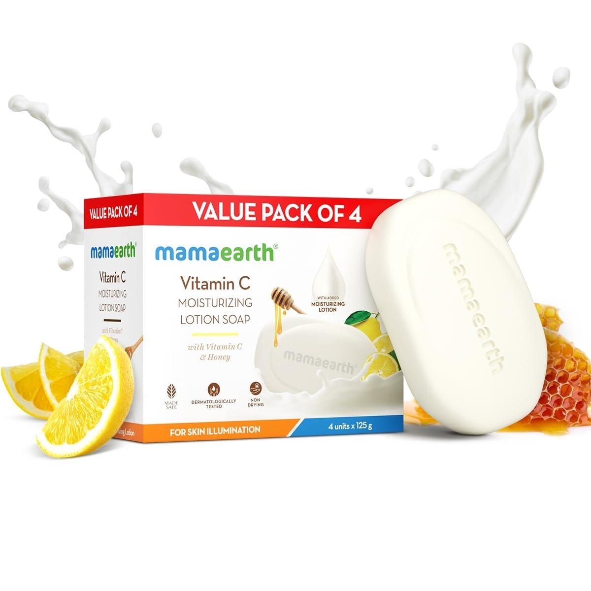 Mamaearth Vitamin C Moisturizing Lotion Soap(value Pack Of 4) - 125 G X 4 Units | Deeply Cleanses | Moisturizing Bathing Bar | Brightens Skin | Nourishes Dry Skin | Non-Drying | 76% Tfm Grade