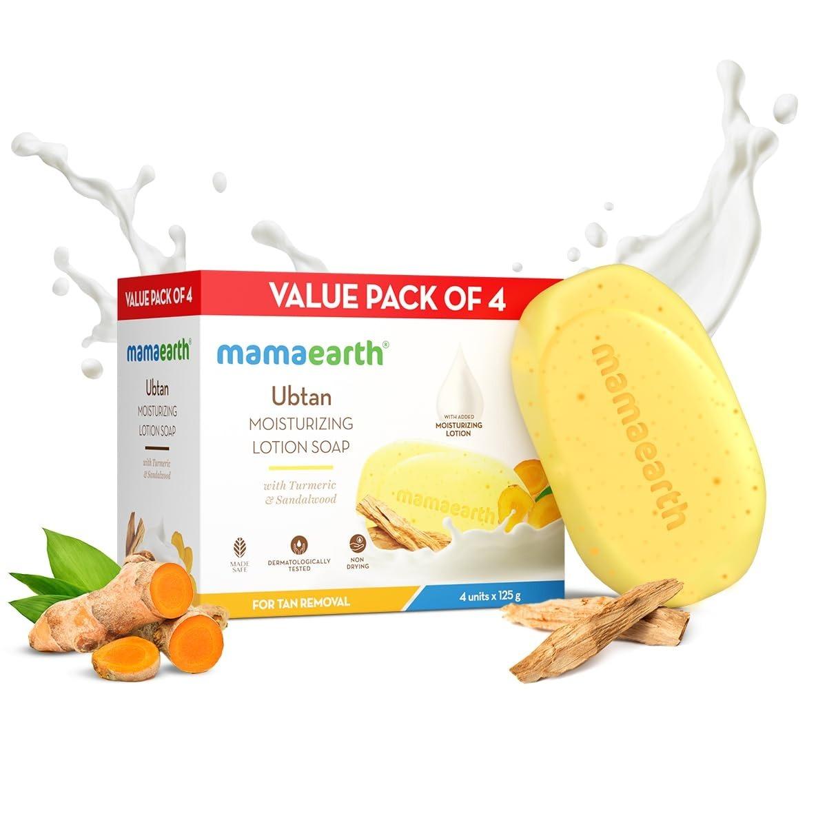 Mamaearth Ubtan Moisturizing Lotion Soap 125 G (pack Of 4) | Removes Tan | Benefits Of Lotion In A Soap | Gently Exfoliates & Deeply Cleanses | Nourishes Dry Skin | Non Drying