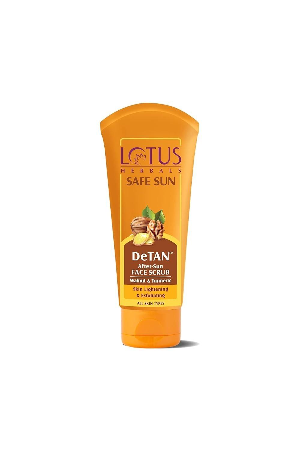 Lotus Herbals Safe Sun Detan After-Sun Face Scrub, Walnut & Turmeric, All Skin Types, 100g