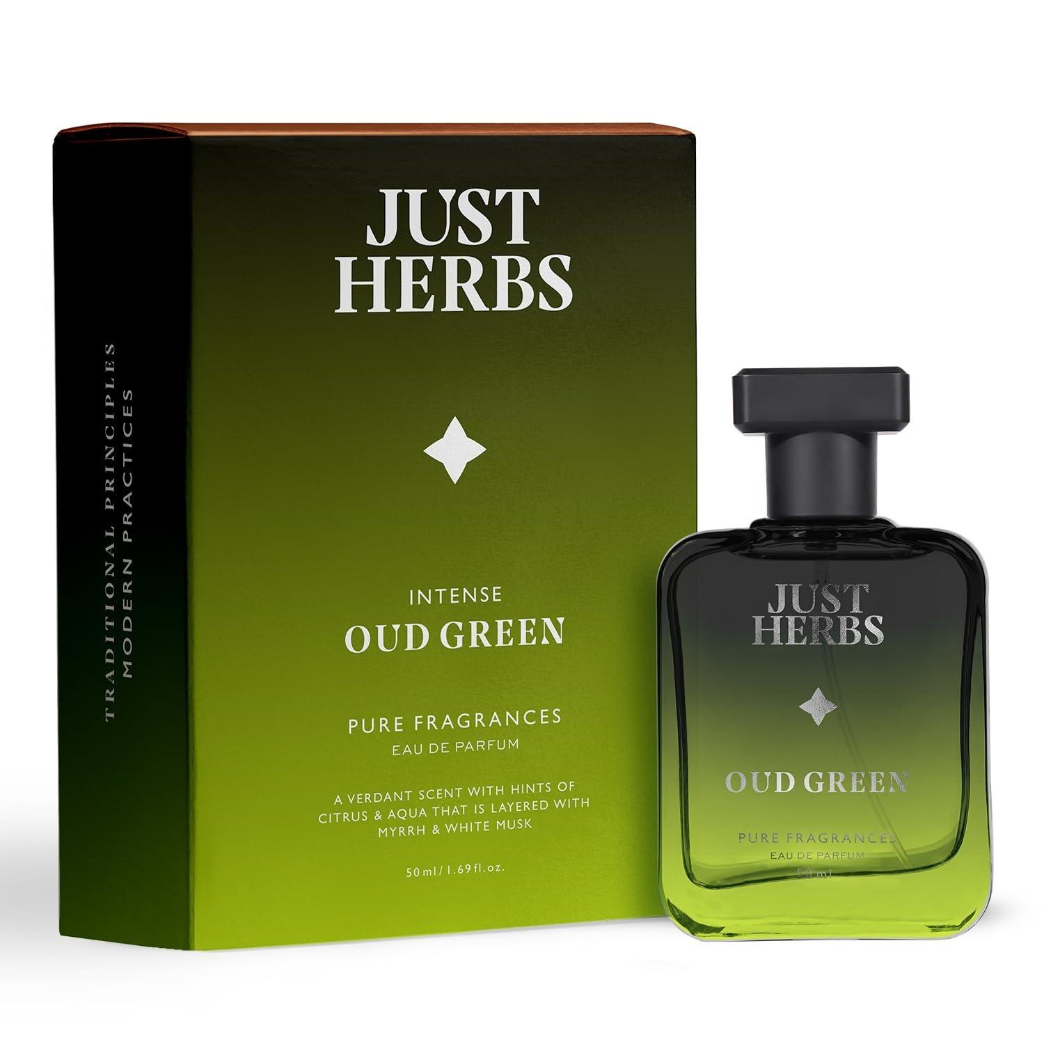 Just Herbs Intense Oud Green Edp Perfume Spray For Men Long Lasting Fragrance - 50 Ml