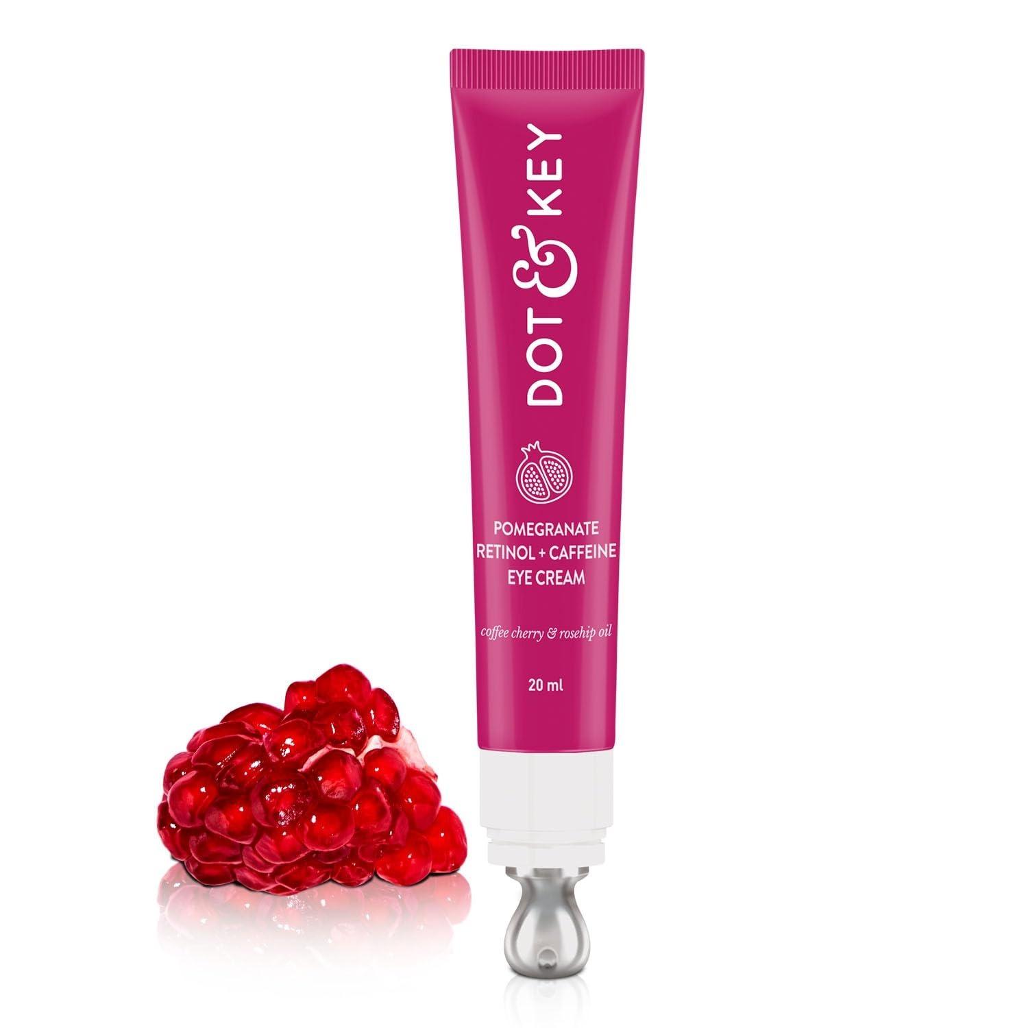 Dot & Key Pomegranate Retinol + Caffeine Eye Cream | Smoothens Fine Line & Wrinkles | Fades Dark Circles | Locks Moisturizer To Prevent Dryness | Improves Skin Elacticity & Firmness | 20ml