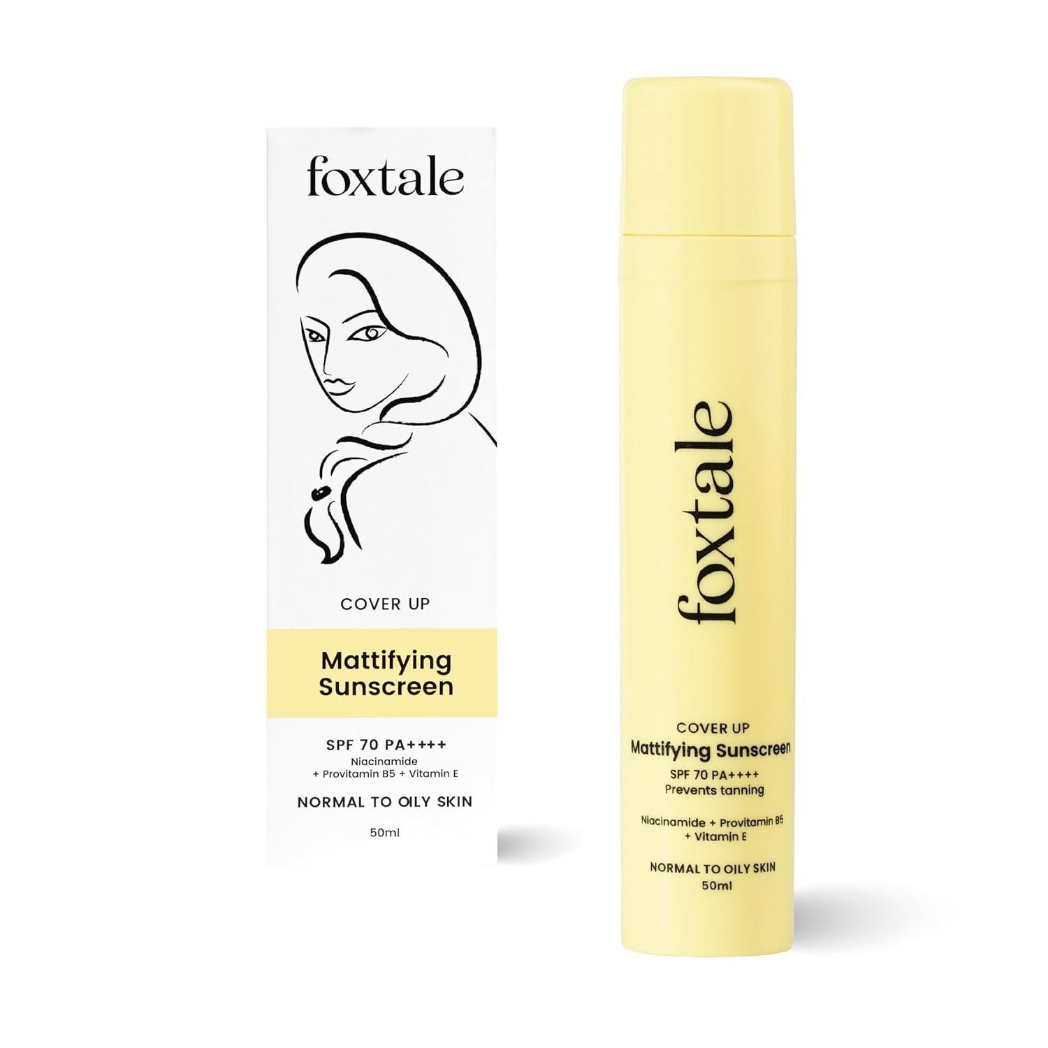 Foxtale Niacinamide Matte Sunscreen Spf 70+ Pa++++ | No White Cast | Non Greasy | Prevents Tanning | Uva/Uvb Protection | Lightweight | Men & Women | For Normal To Oily Skin | 50 Ml