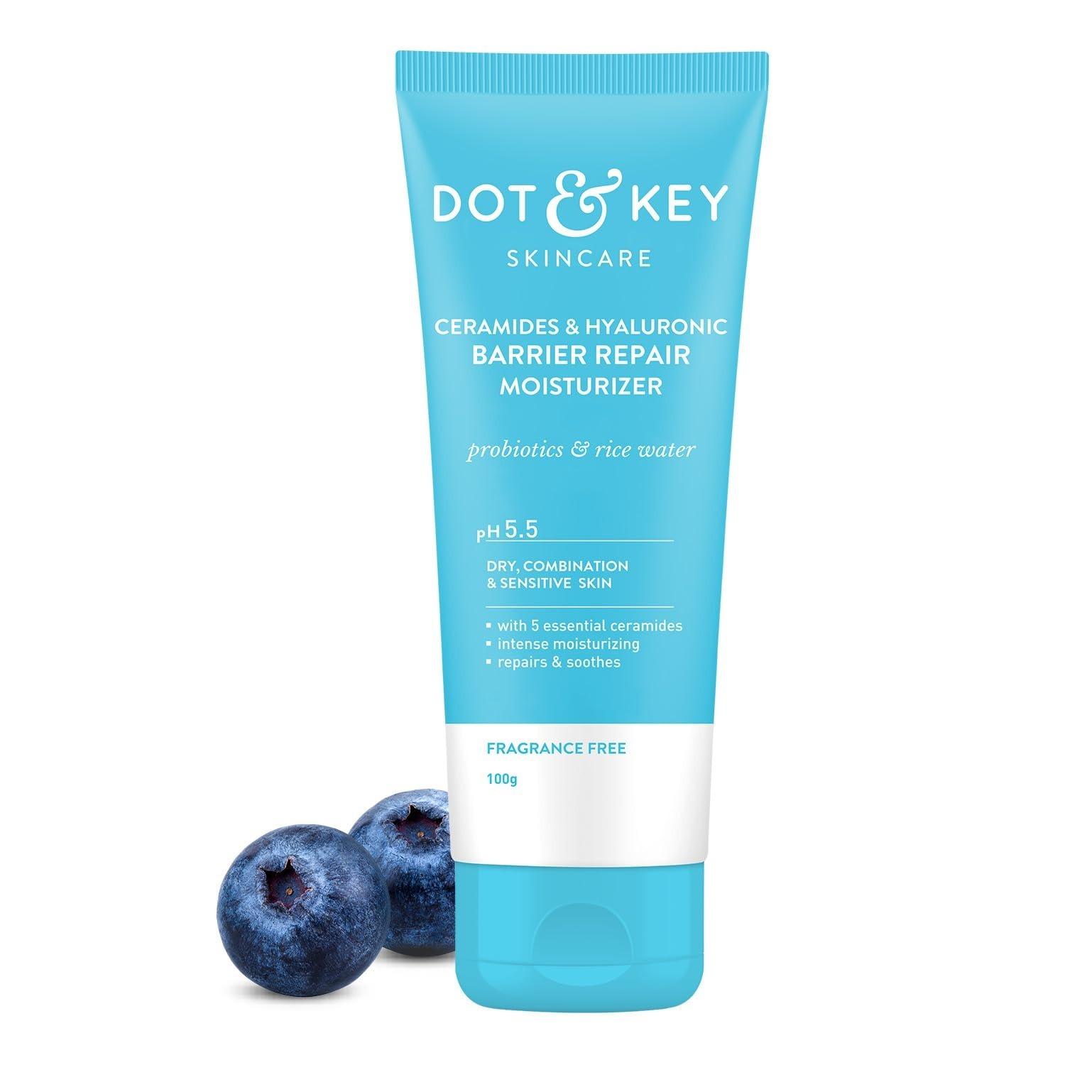 Dot & Key Ceramides Moisturizer With Hyaluronic For Intense Moisturizing And Skin Strengthening | With Probiotic & Rice Water I Barrier Repair Cream | For Dry Skin, Normal Skin & Sensitive Skin | 100g