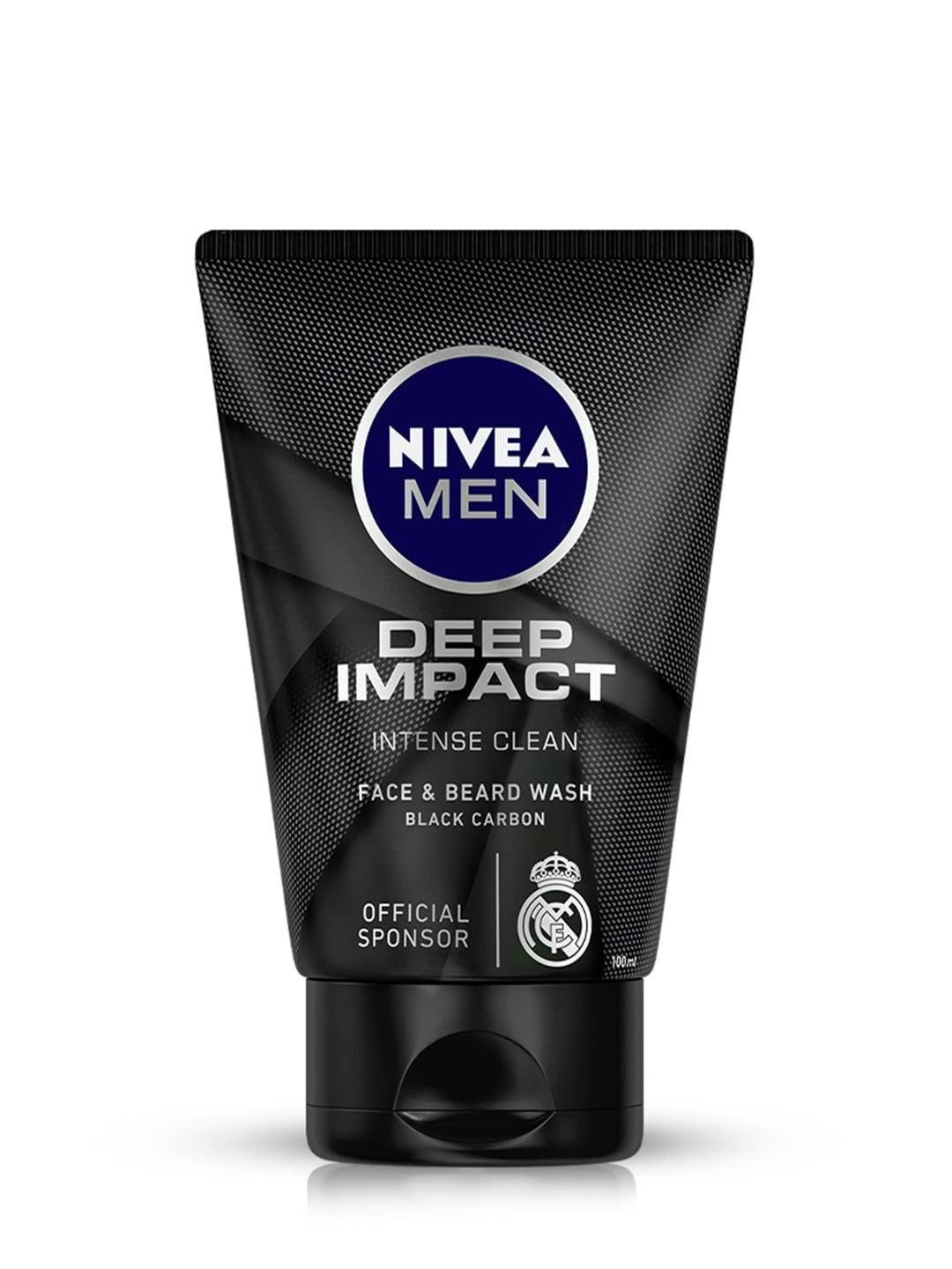 Nivea Men Deep Impact Face Wash 100g | With Black Carbon | Intense Clean, For Beard & Face | Removes Oil And Impurities