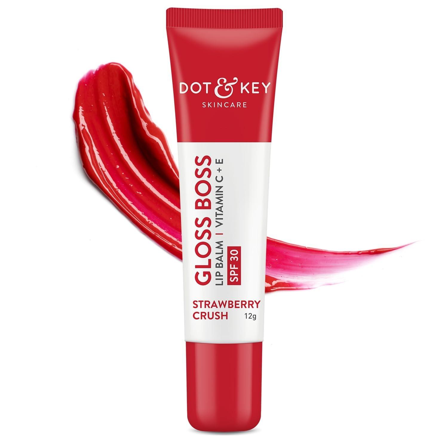 Dot & Key Strawberry Lip Balm (12gm) For Moisturization | Soft And Naturally Pink Lips |tinted Lip Balm With Spf 30 & Vitamin C + E | Lipbalm For Dry & Dark Lips | Lip Balm For Women