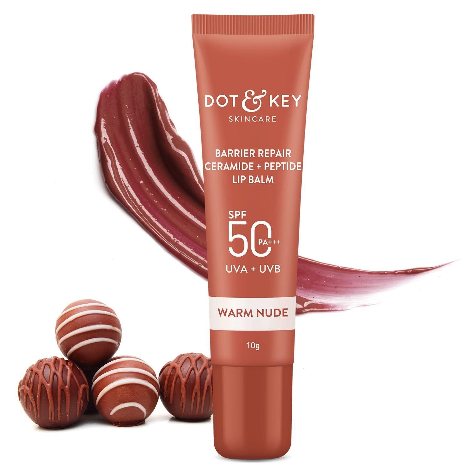 Dot & Key Ceramide & Peptide Barrier Repair Lip Balm Spf 50, Pa+++|warm Nude, Normal Skin Type|uva/Uvb Lip Protection|soft Tinted Lip Moisturizer|boosts Collagen & Instantly Plumps Lip|lip Balm|10gm