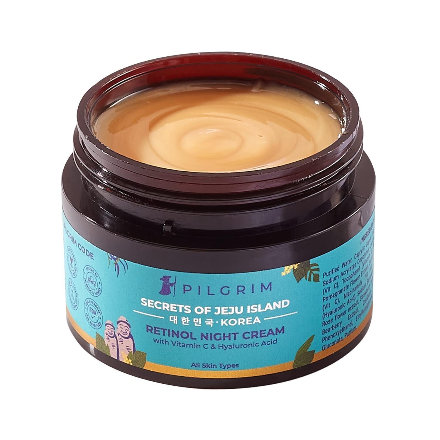 Pilgrim Korean Retinol Anti Aging Night Cream With Hyaluronic Acid & Vitamin C |discover Young, Wrinkle-Free & Radiant Skin| Anti Aging Cream For Oily & Dry Skin| For Men & Women|korean Skin Care|50gm