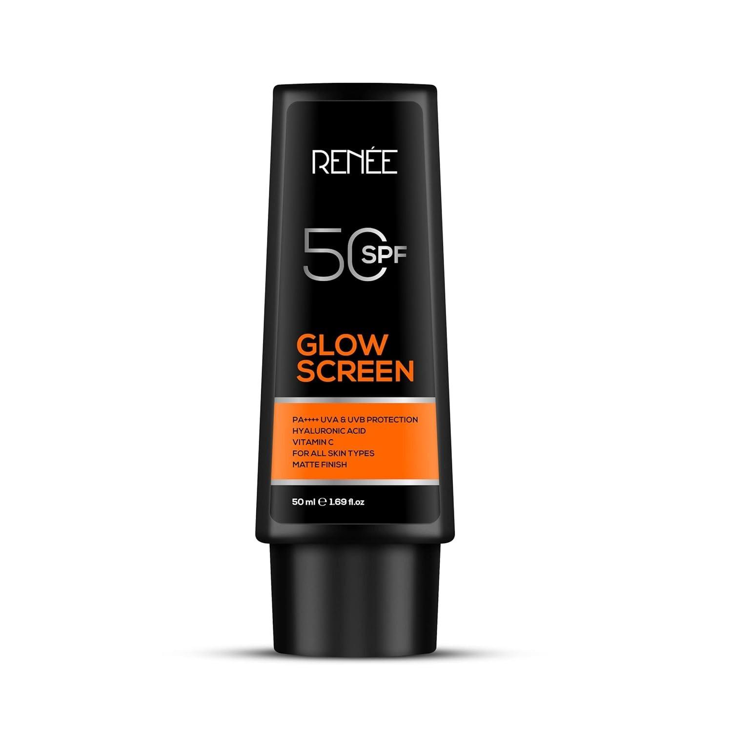 Renee Glowscreen Spf 50 Sunscreen Cream - 50ml, Pa++++ Uva & Uvb Protection, Hyaluronic Acid & Vitamin C Enriched | Non-Greasy, Quick Absorbing Matte Formula, No White Cast - Ultimate Skin Protection